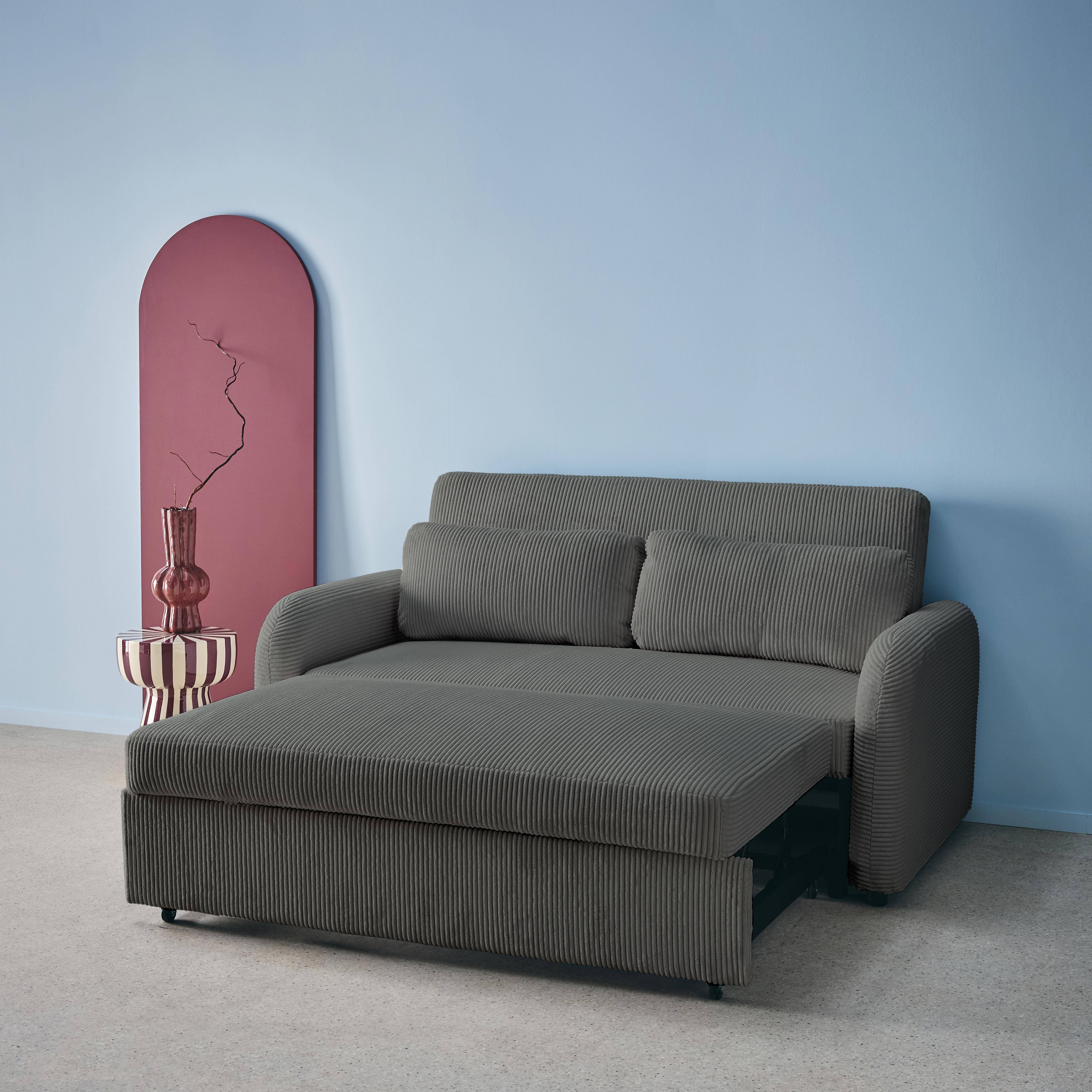 Afgeronde tweezits slaapbank in donkergrijze ribfluweel L 168 x B 90 x H 88 cm - Lino,sweeek,Photo4