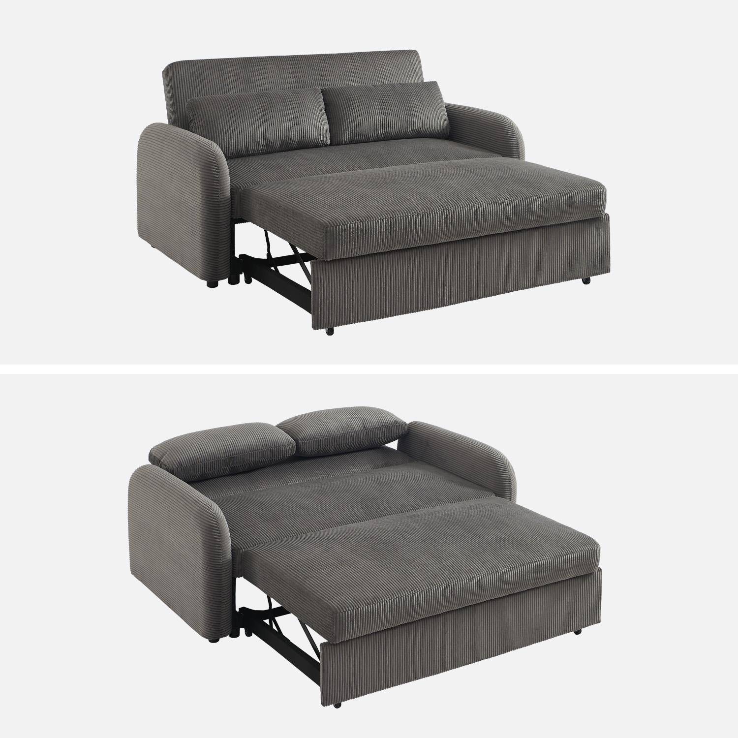 Canapé convertible arrondi 2 places velours côtelé gris foncé L 168 x P 90 x H 88cm - Lino ,sweeek,Photo4