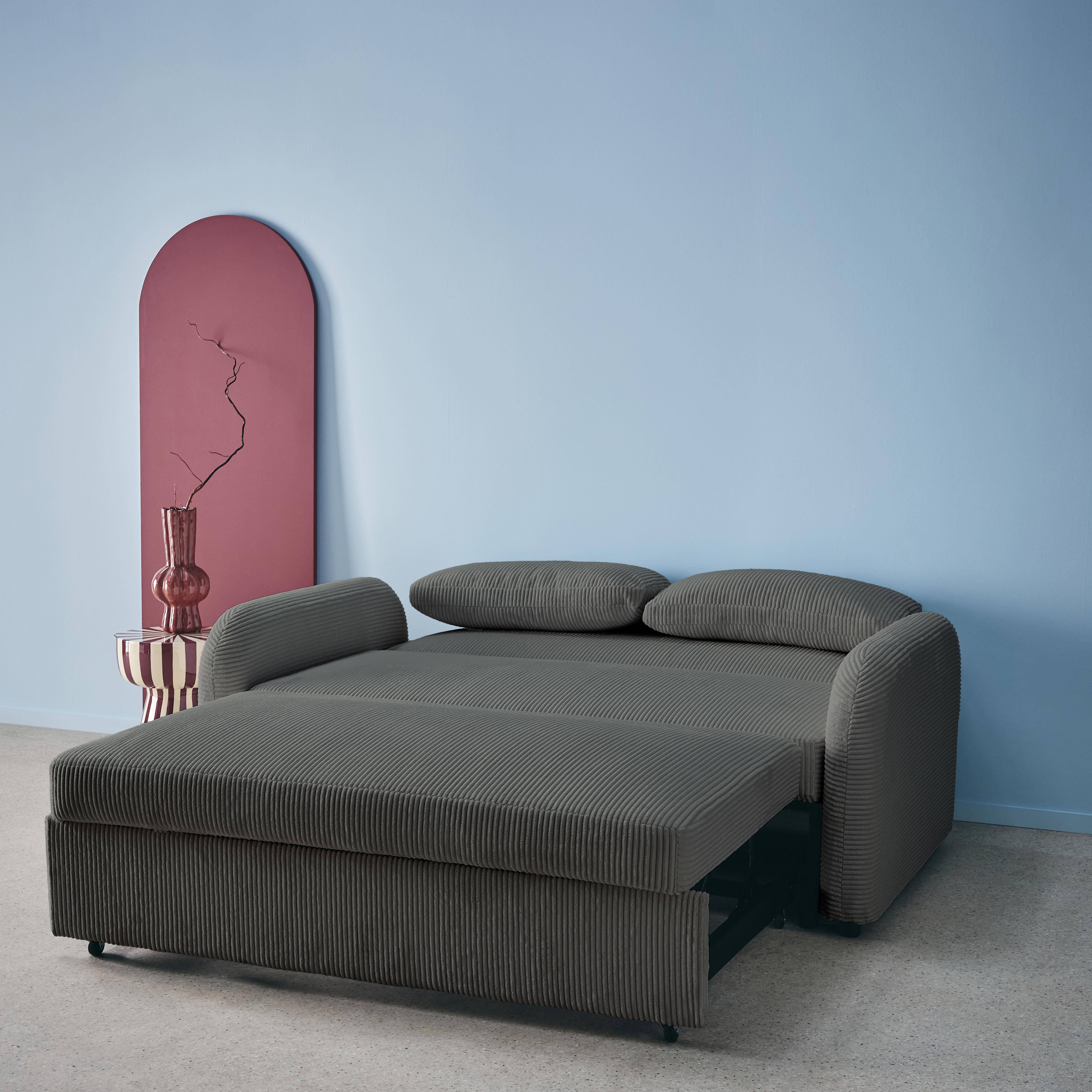 Afgeronde tweezits slaapbank in donkergrijze ribfluweel L 168 x B 90 x H 88 cm - Lino,sweeek,Photo5
