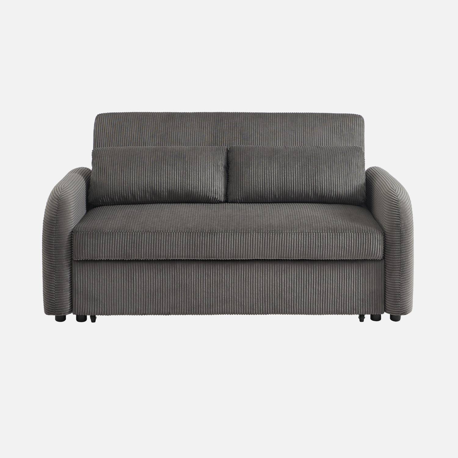 Canapé convertible arrondi 2 places velours côtelé gris foncé L 168 x P 90 x H 88cm - Lino ,sweeek,Photo2