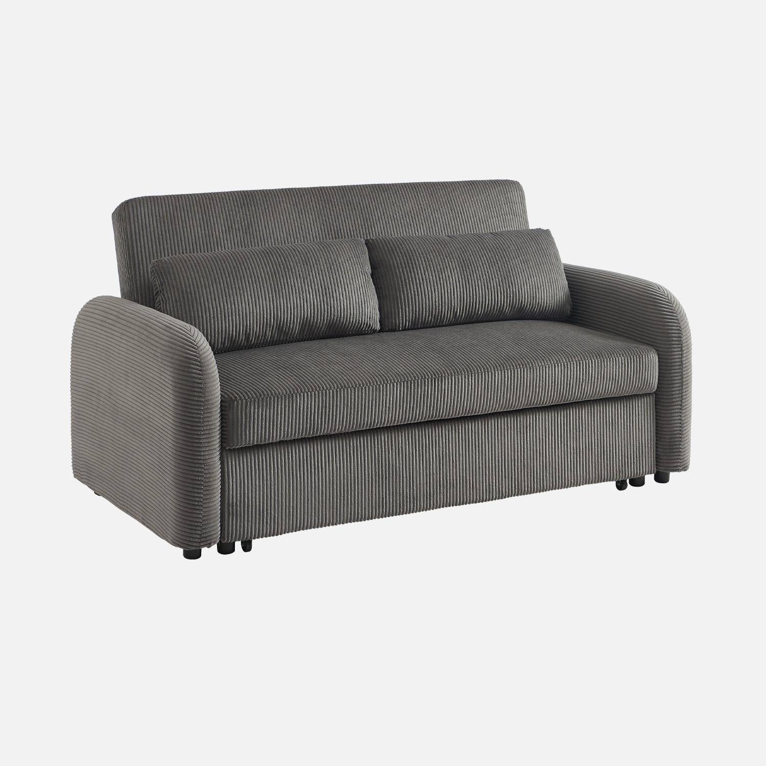 Canapé convertible arrondi 2 places velours côtelé gris foncé L 168 x P 90 x H 88cm - Lino  Photo1