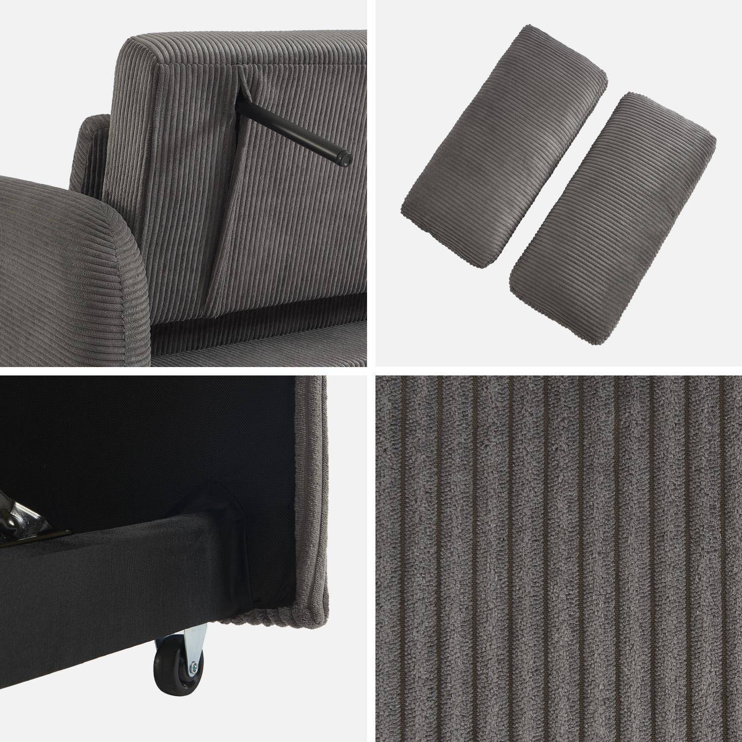 Canapé convertible arrondi 2 places velours côtelé gris foncé L 168 x P 90 x H 88cm - Lino  Photo5