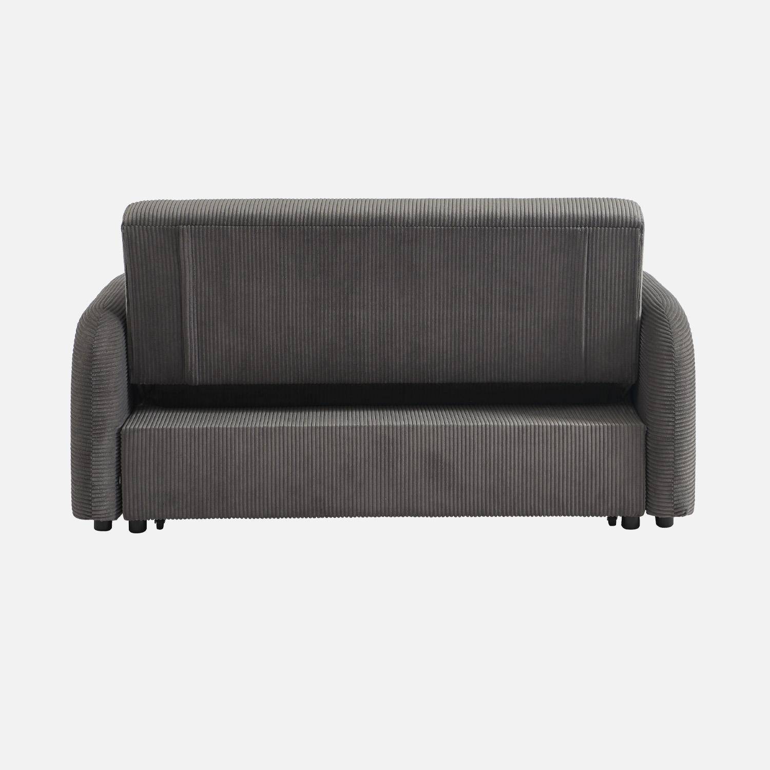 Canapé convertible arrondi 2 places velours côtelé gris foncé L 168 x P 90 x H 88cm - Lino  Photo3