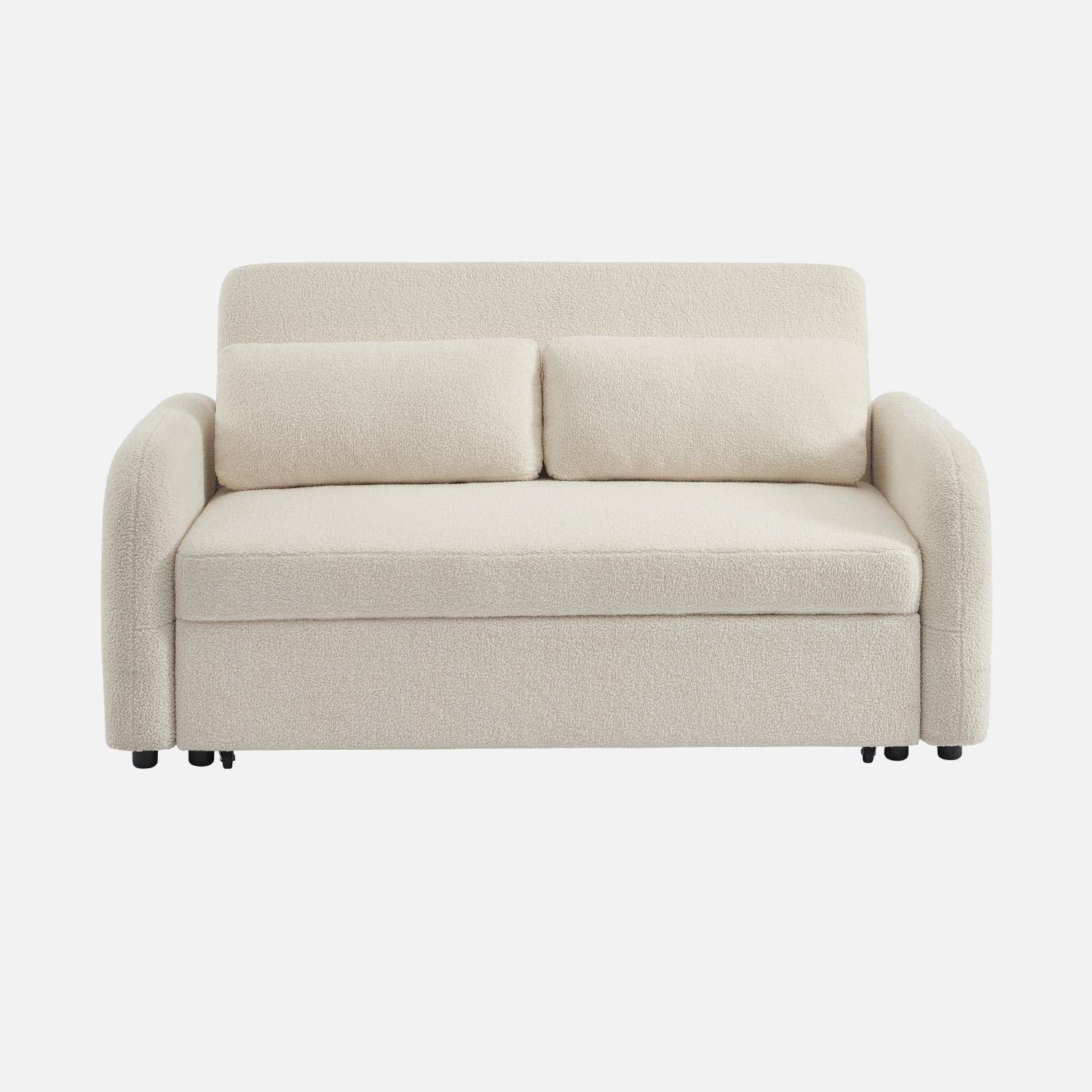 Canapé convertible arrondi 2 places bouclette crème L 170 x P 90 x H 88cm - Lino  Photo2