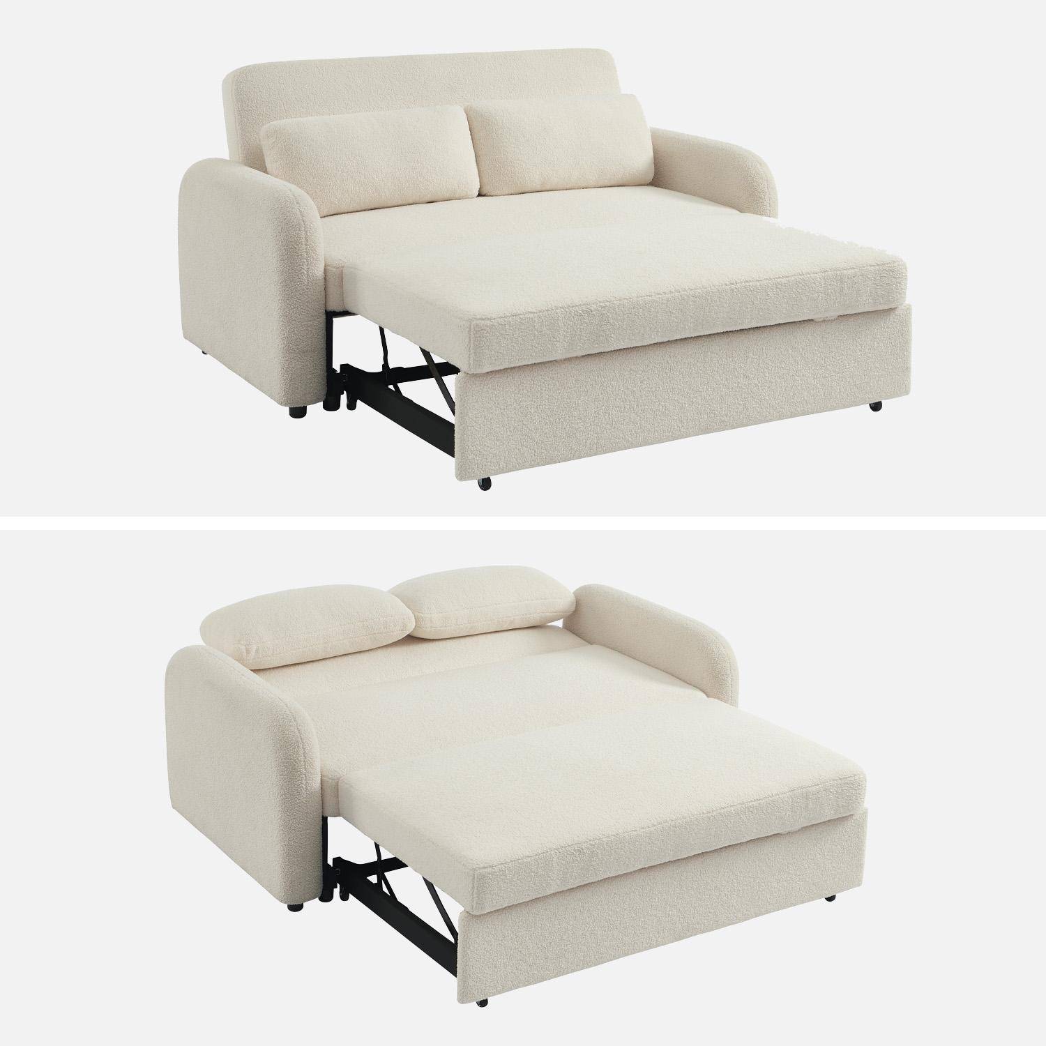 Canapé convertible arrondi 2 places bouclette crème L 170 x P 90 x H 88cm - Lino  Photo4
