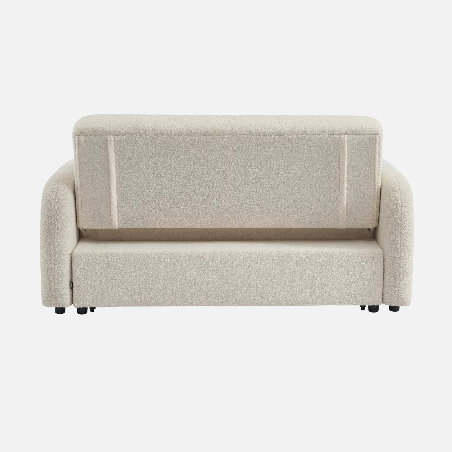 Canapé convertible arrondi 2 places bouclette crème L 170 x P 90 x H 88cm - Lino ,sweeek,Photo3
