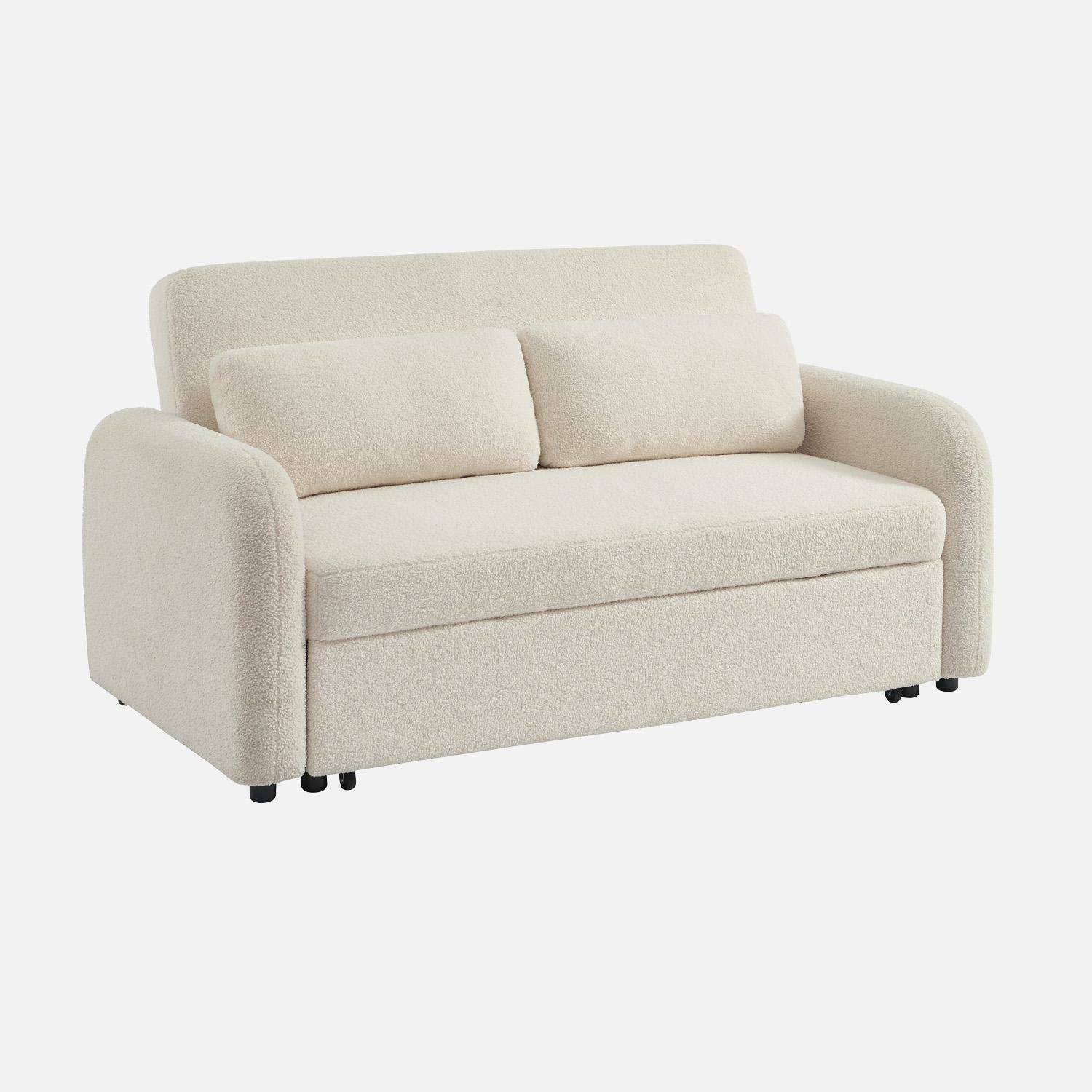 Canapé convertible arrondi 2 places bouclette crème L 170 x P 90 x H 88cm - Lino ,sweeek,Photo1