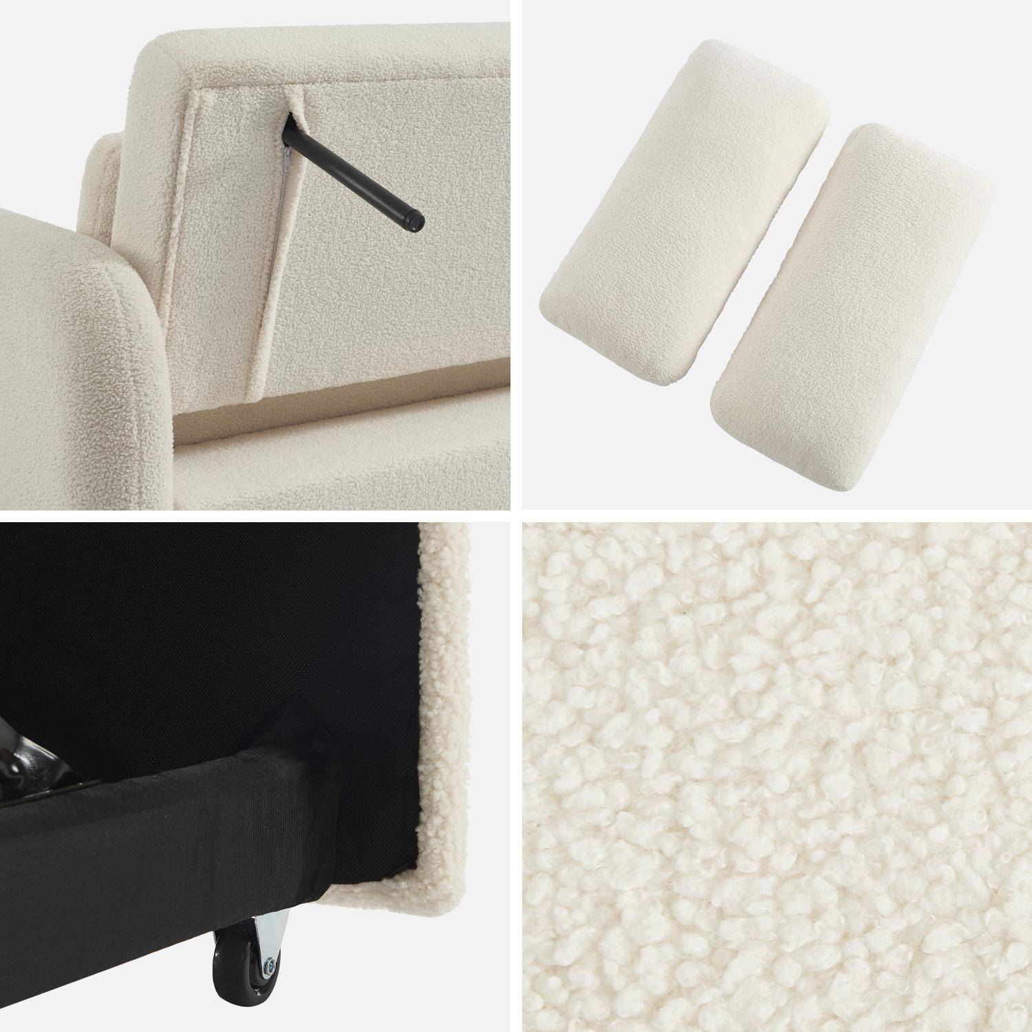 Canapé convertible arrondi 2 places bouclette crème L 170 x P 90 x H 88cm - Lino ,sweeek,Photo5