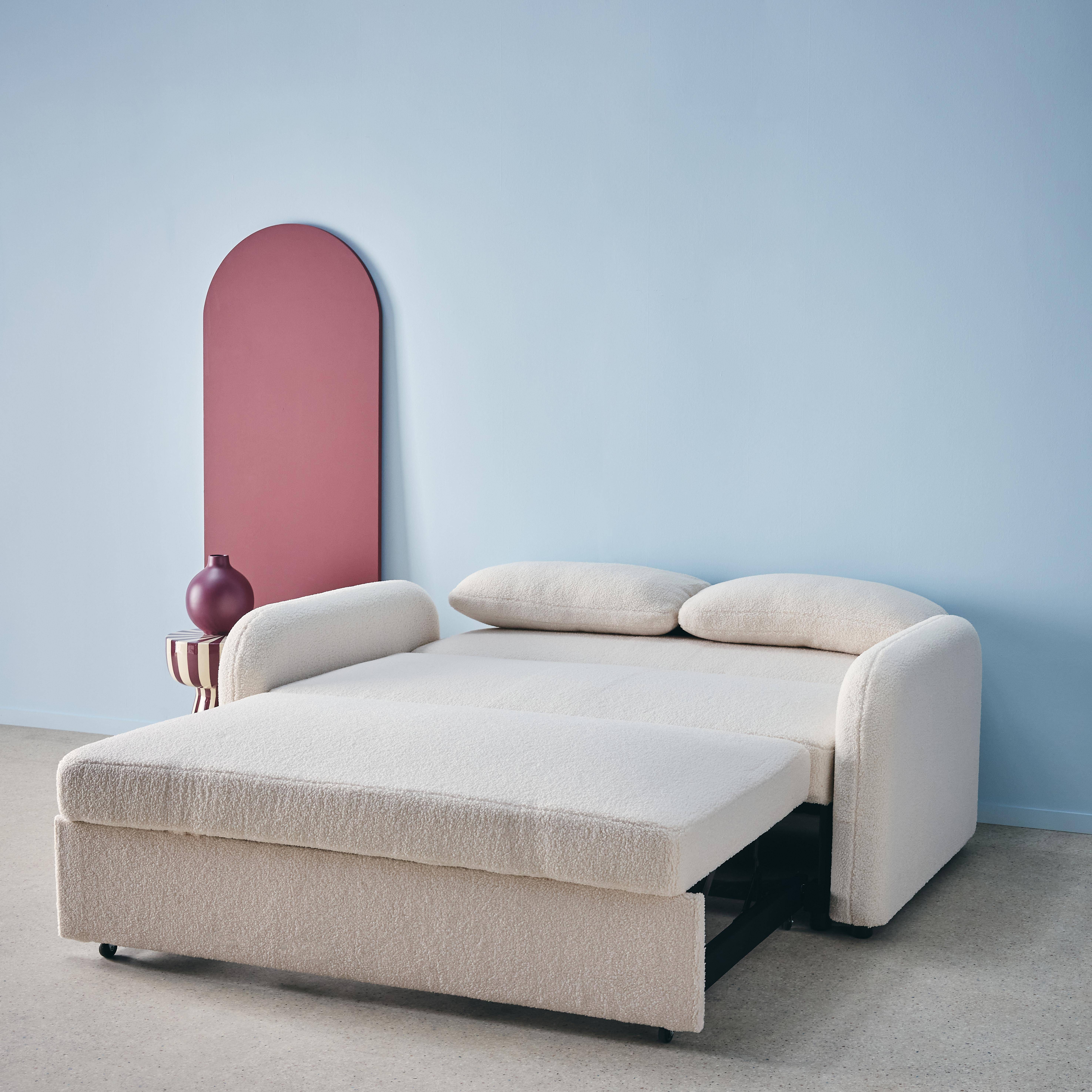 Kanapa rozkładana z zaokrąglonymi narożnikami, tkanina baranek, kremowa, 2 miejsca dł. 170 x gł. 90 x wys. 88 cm - Lino,sweeek,Photo6