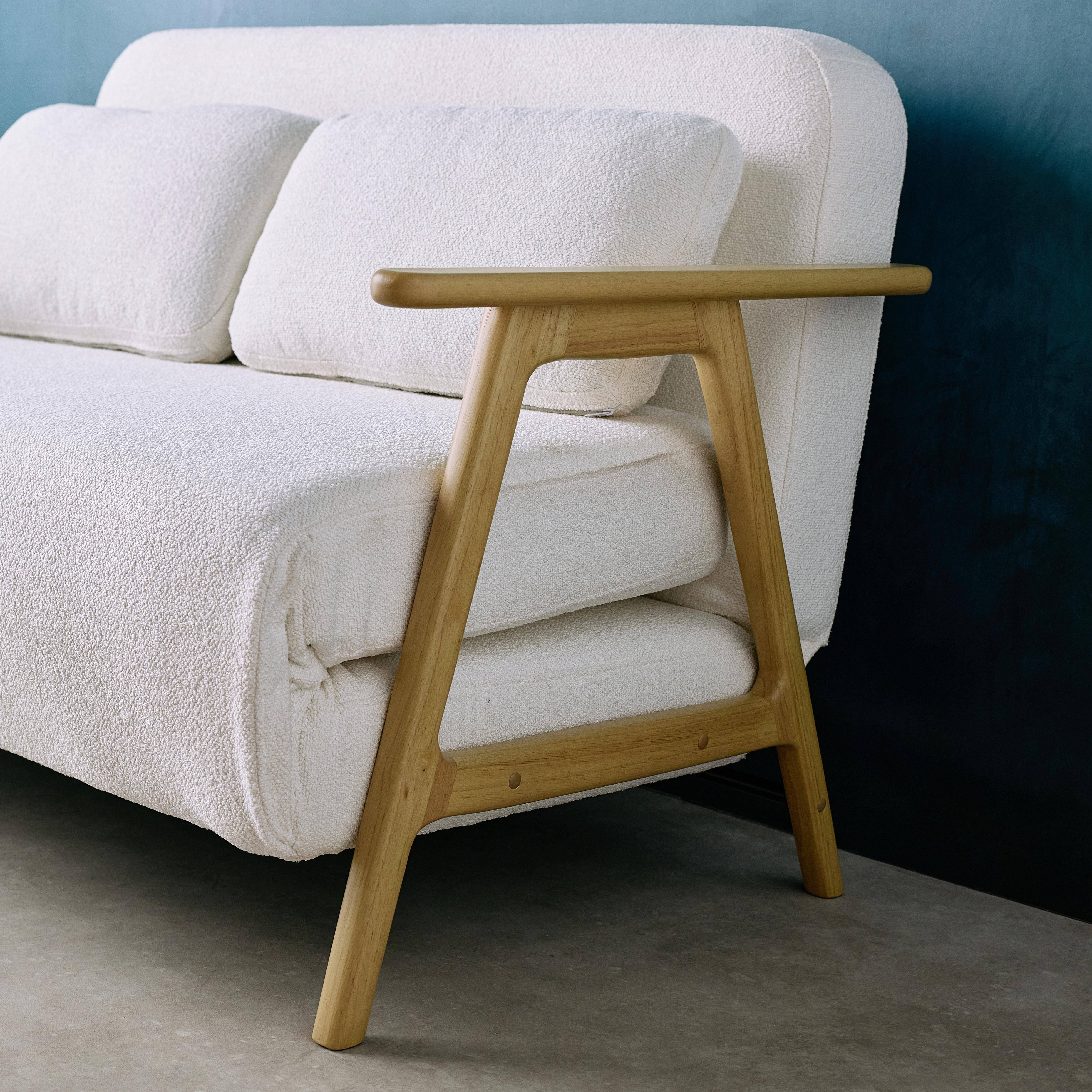 Sofá cama convertible en borreguito y madera ,  2 plazas, Sven, Crema, 133x81x84 cm Photo3