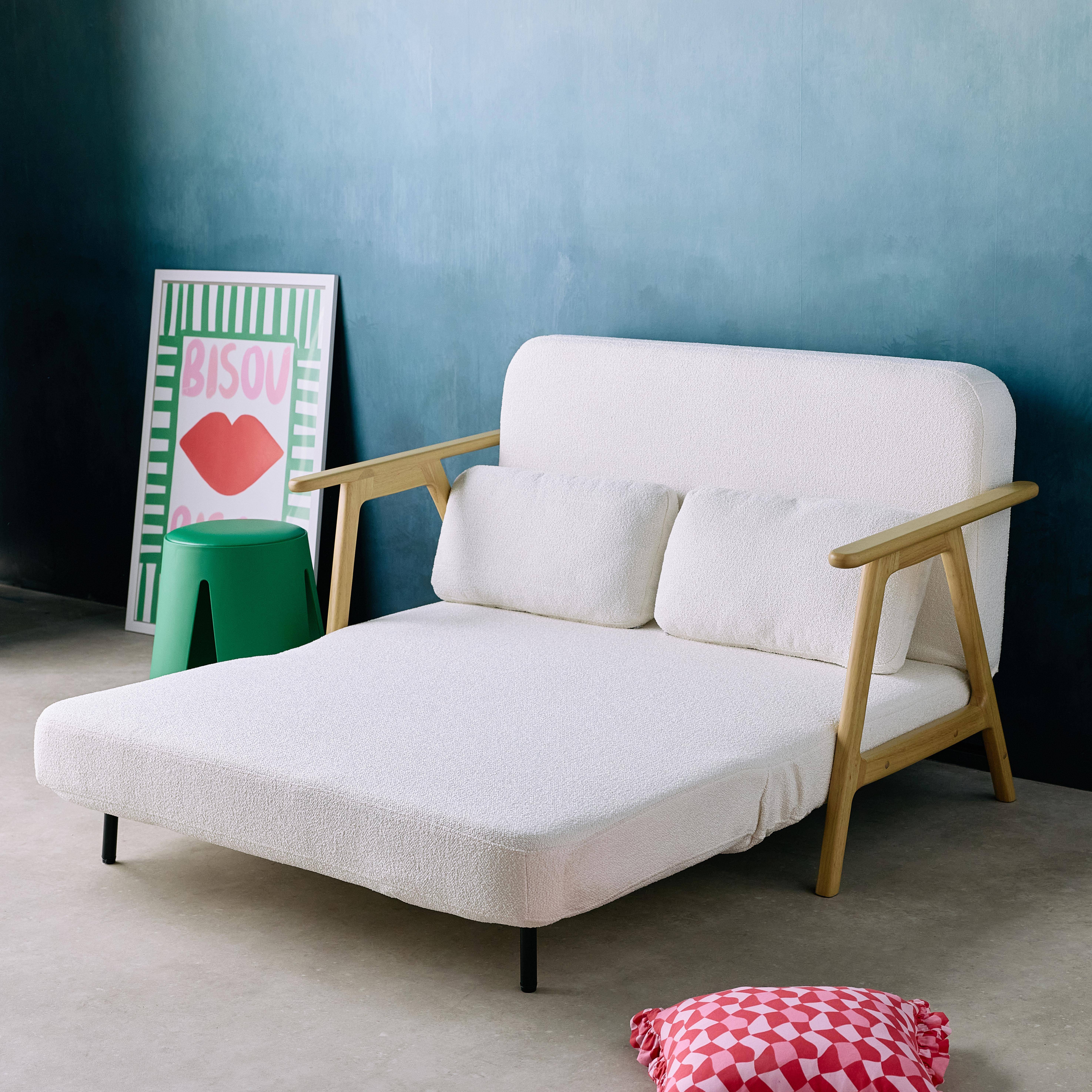 Sofá cama convertible en borreguito y madera ,  2 plazas, Sven, Crema, 133x81x84 cm,sweeek,Photo4