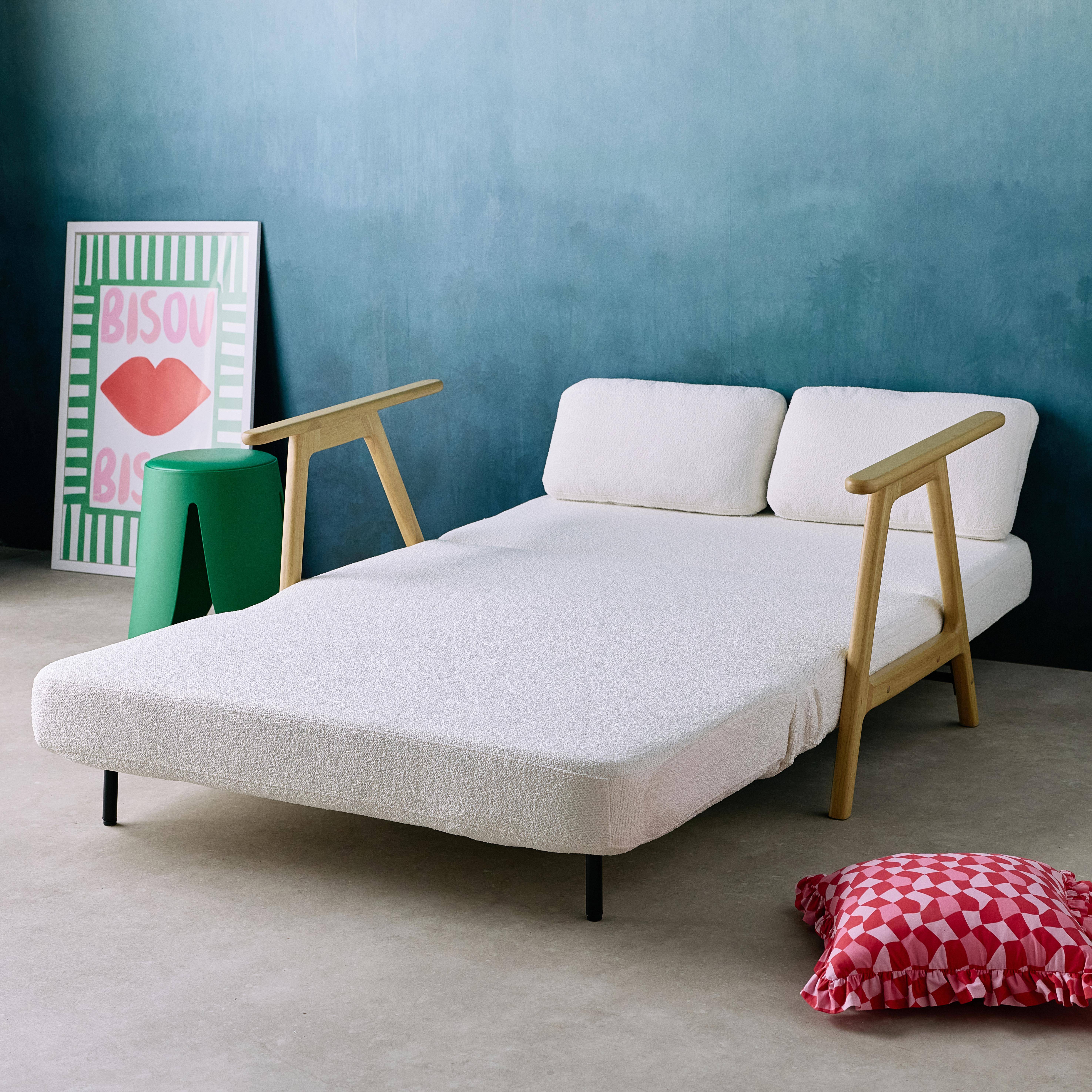 Sofá cama convertible en borreguito y madera ,  2 plazas, Sven, Crema, 133x81x84 cm,sweeek,Photo5