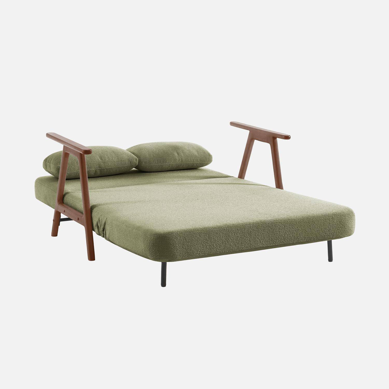 Sofá cama convertible de 2 plazas madera de hevea teñida nogal claro en borreguito , Sven, Verde kaki, 133x81x84 cm Photo4