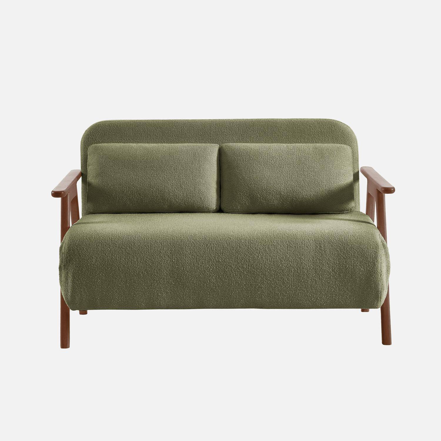 Sofá cama convertible de 2 plazas madera de hevea teñida nogal claro en borreguito , Sven, Verde kaki, 133x81x84 cm,sweeek,Photo2