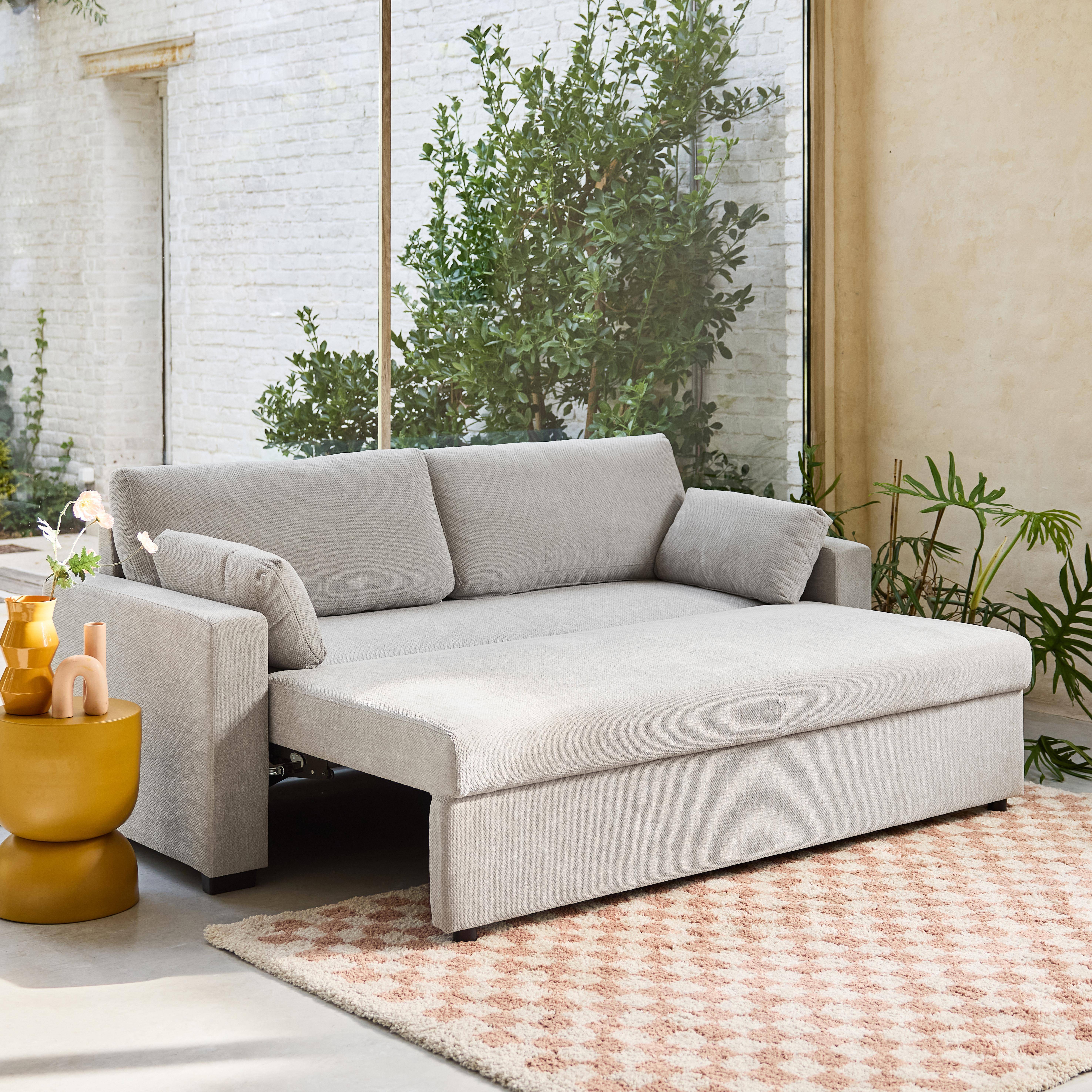 Canapé convertible 3 places tissu chenille gris clair L 211 x P 90 x H 86 cm - Easy,sweeek,Photo3