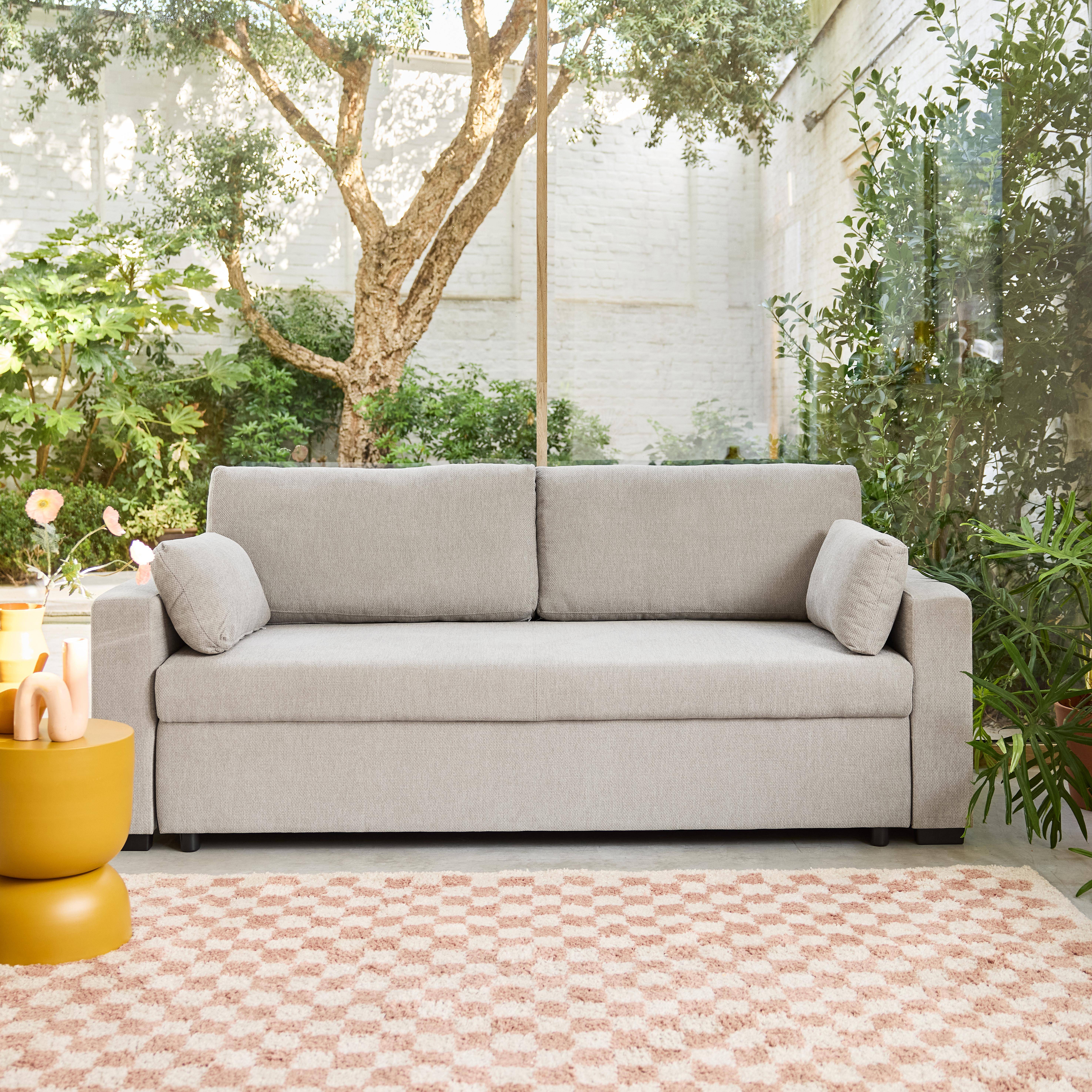 Canapé convertible 3 places tissu chenille gris clair L 211 x P 90 x H 86 cm - Easy,sweeek,Photo1