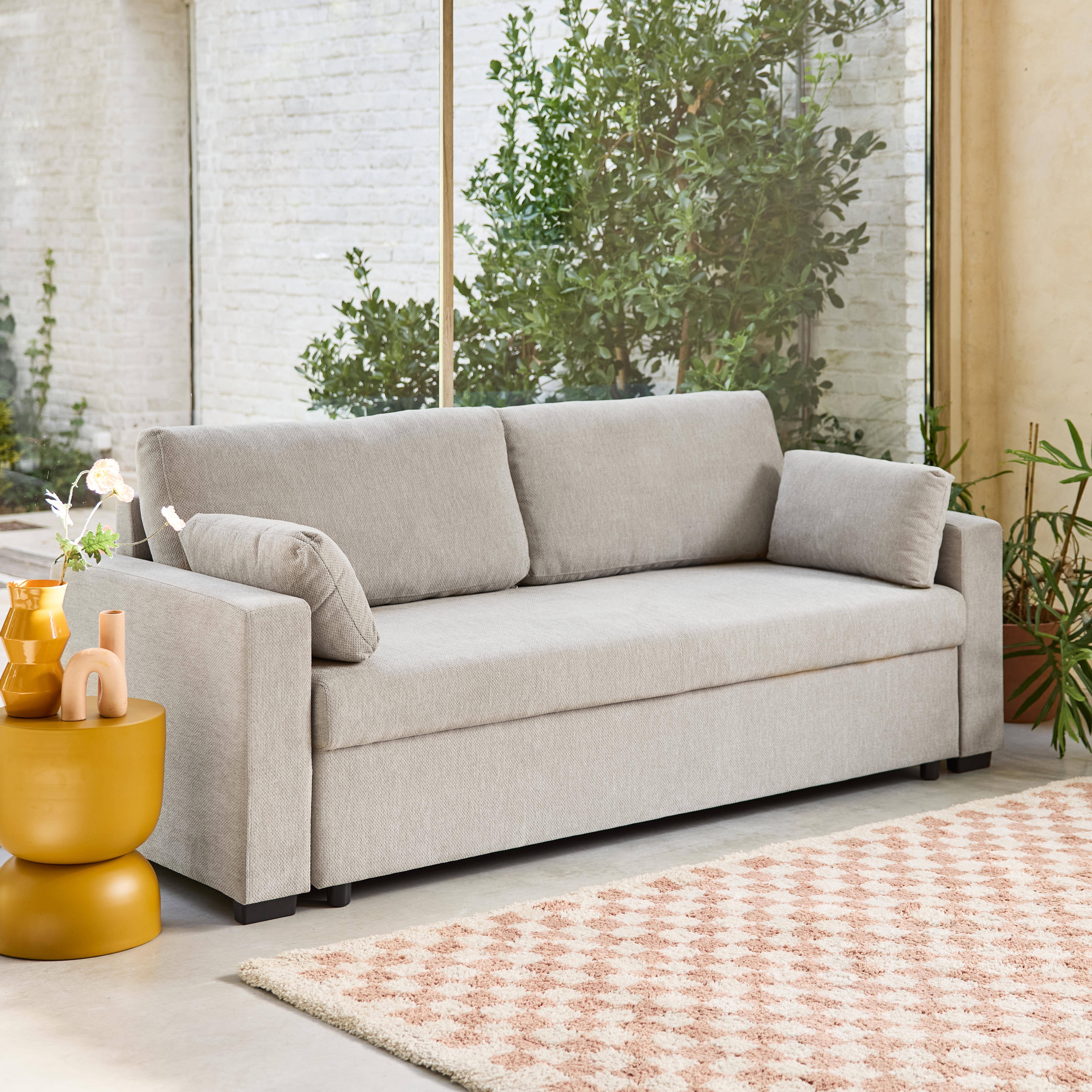 Canapé convertible 3 places tissu chenille gris clair L 211 x P 90 x H 86 cm - Easy Photo2