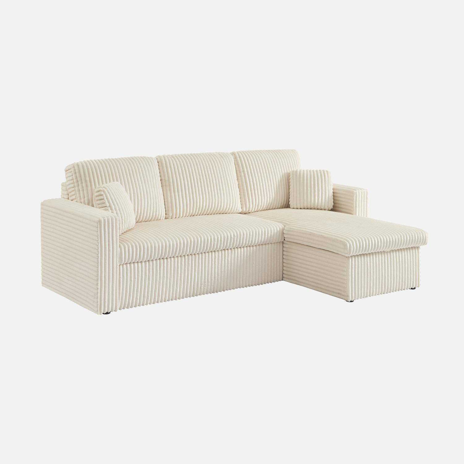 Canapé d'angle réversible convertible en tissu effet fourrure blanc crème avec coffre de rangement - Ida Photo1