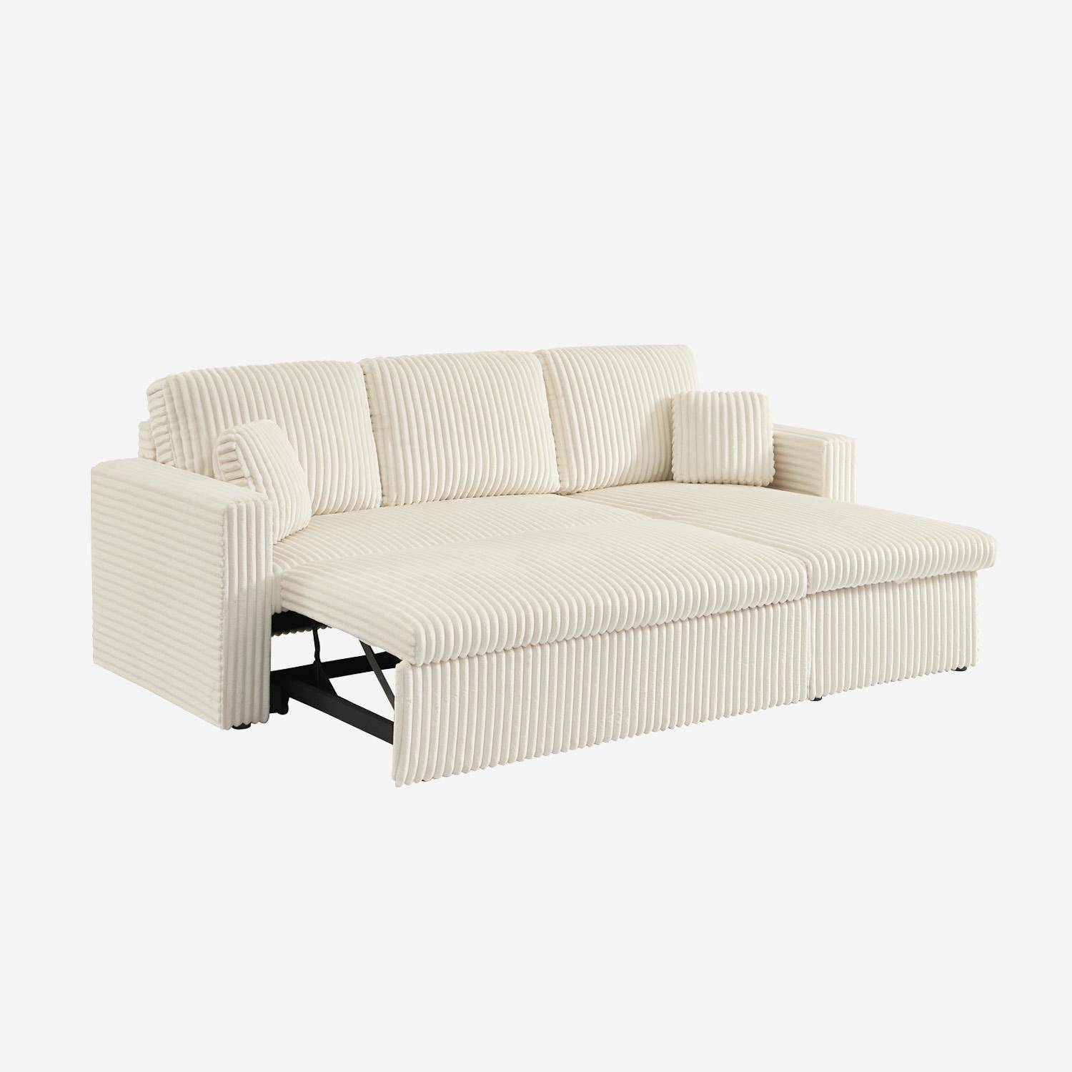 Canapé d'angle réversible convertible en tissu effet fourrure blanc crème avec coffre de rangement - Ida Photo4