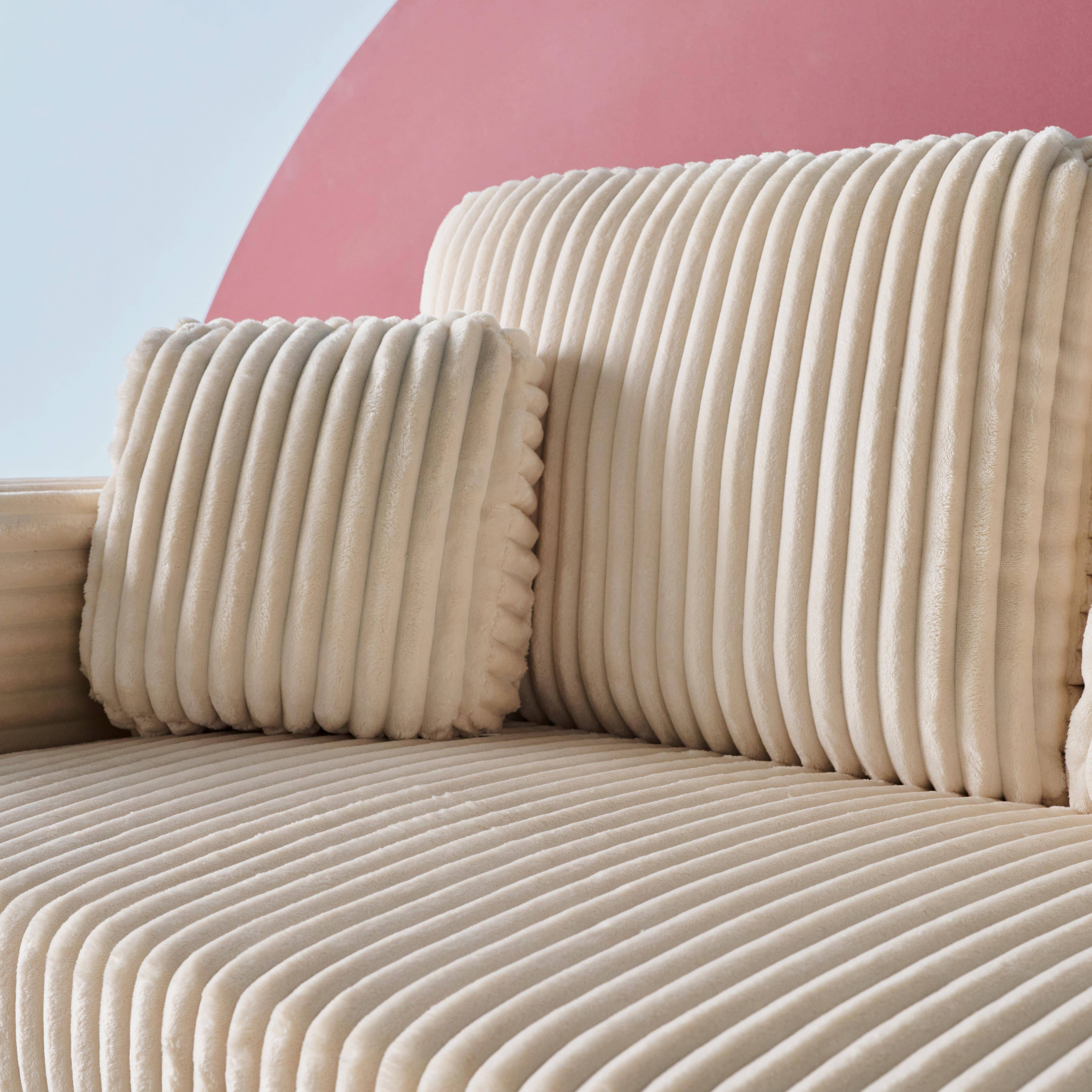 Canapé d'angle réversible convertible en tissu effet fourrure blanc crème avec coffre de rangement - Ida Photo6