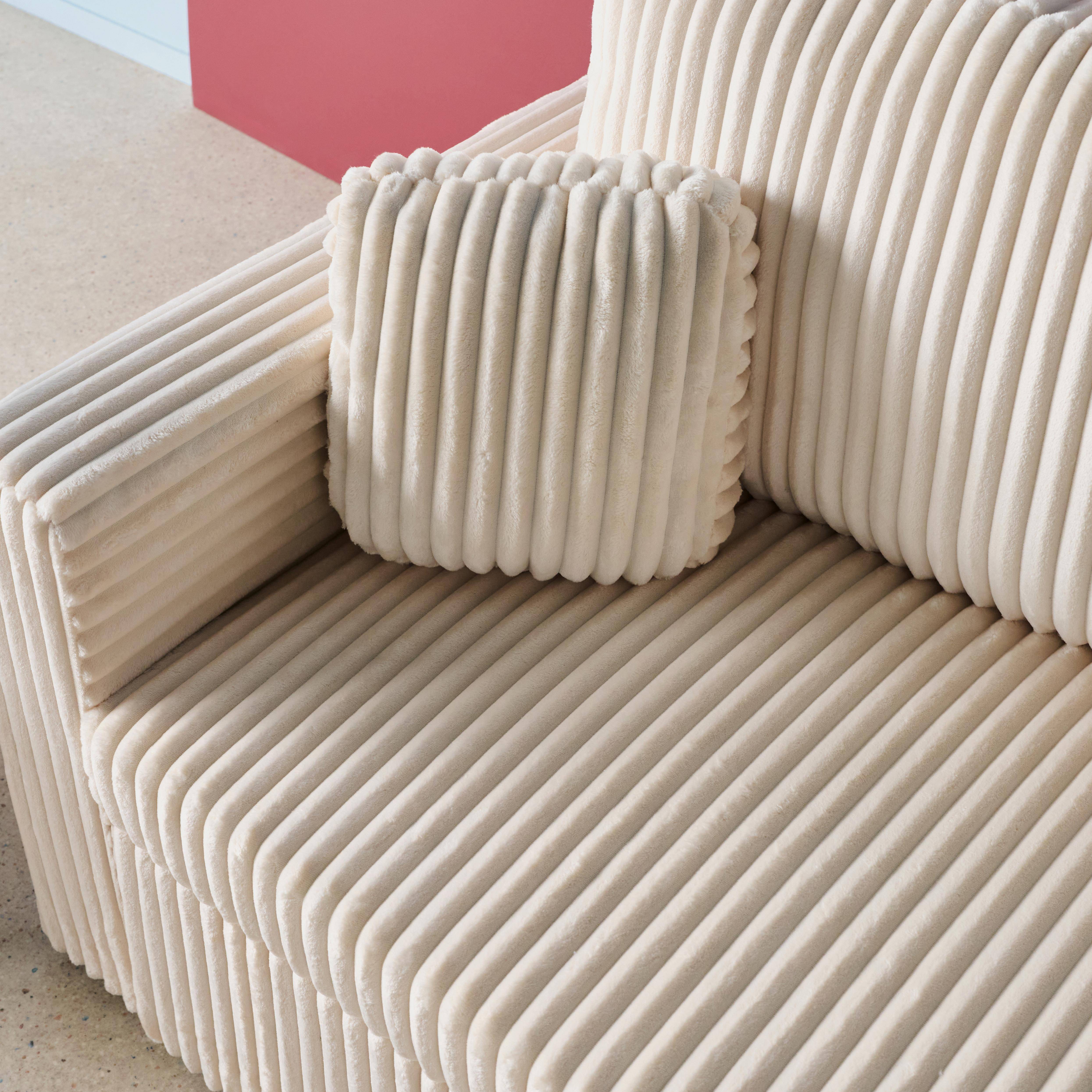 Canapé d'angle réversible convertible en tissu effet fourrure blanc crème avec coffre de rangement - Ida Photo7