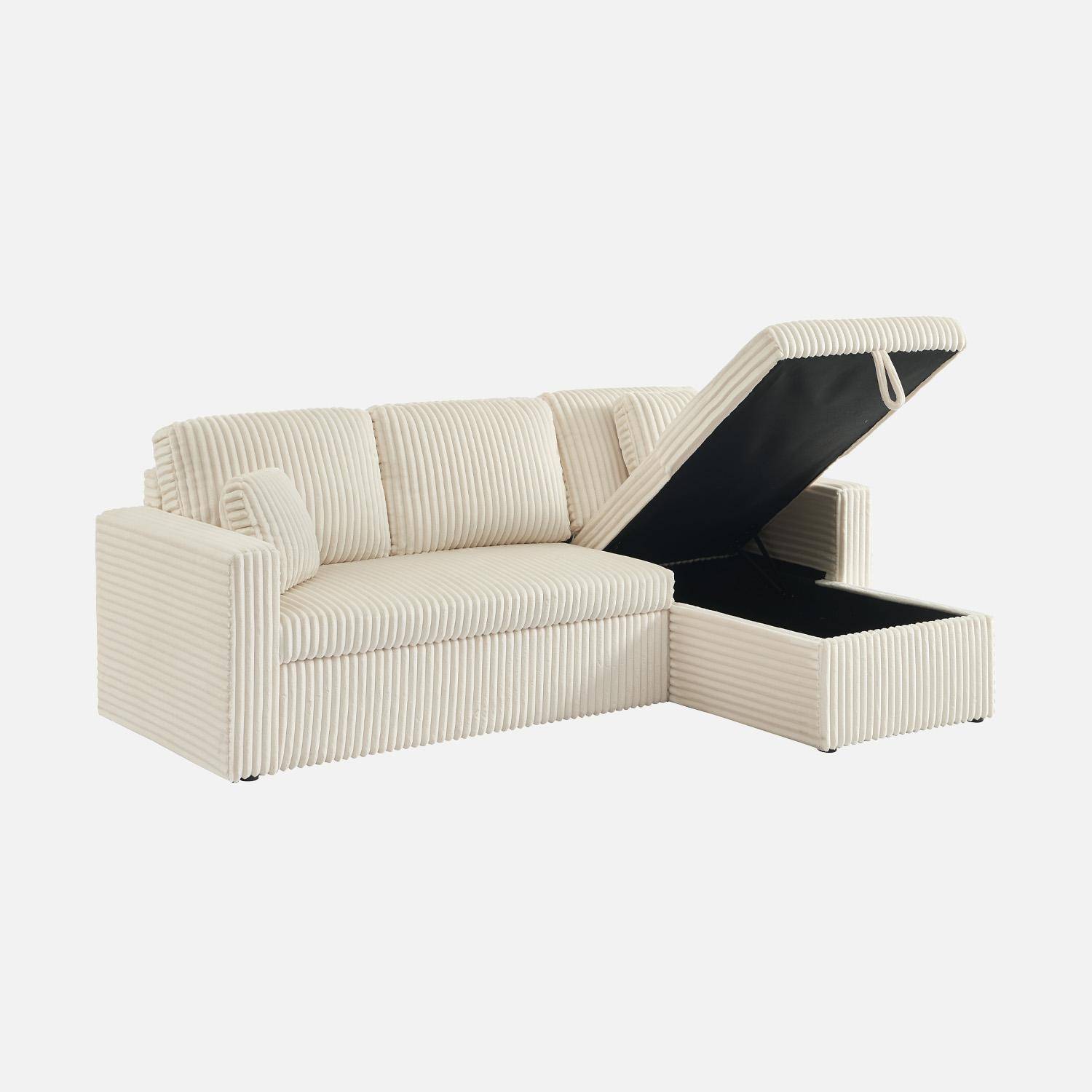 Canapé d'angle réversible convertible en tissu effet fourrure blanc crème avec coffre de rangement - Ida Photo3