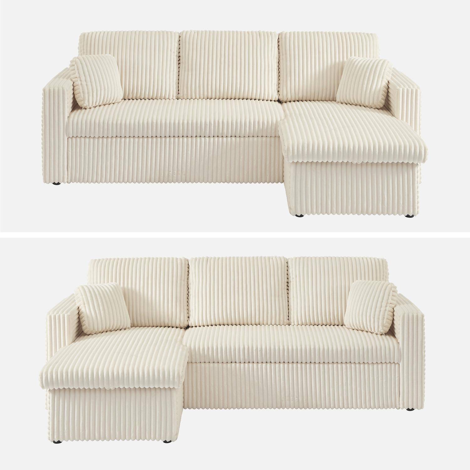 Omkeerbare 3-zits slaaphoekbank met geribbelde bontlook crème 219 x 81 x 84cm - Ida,sweeek,Photo12