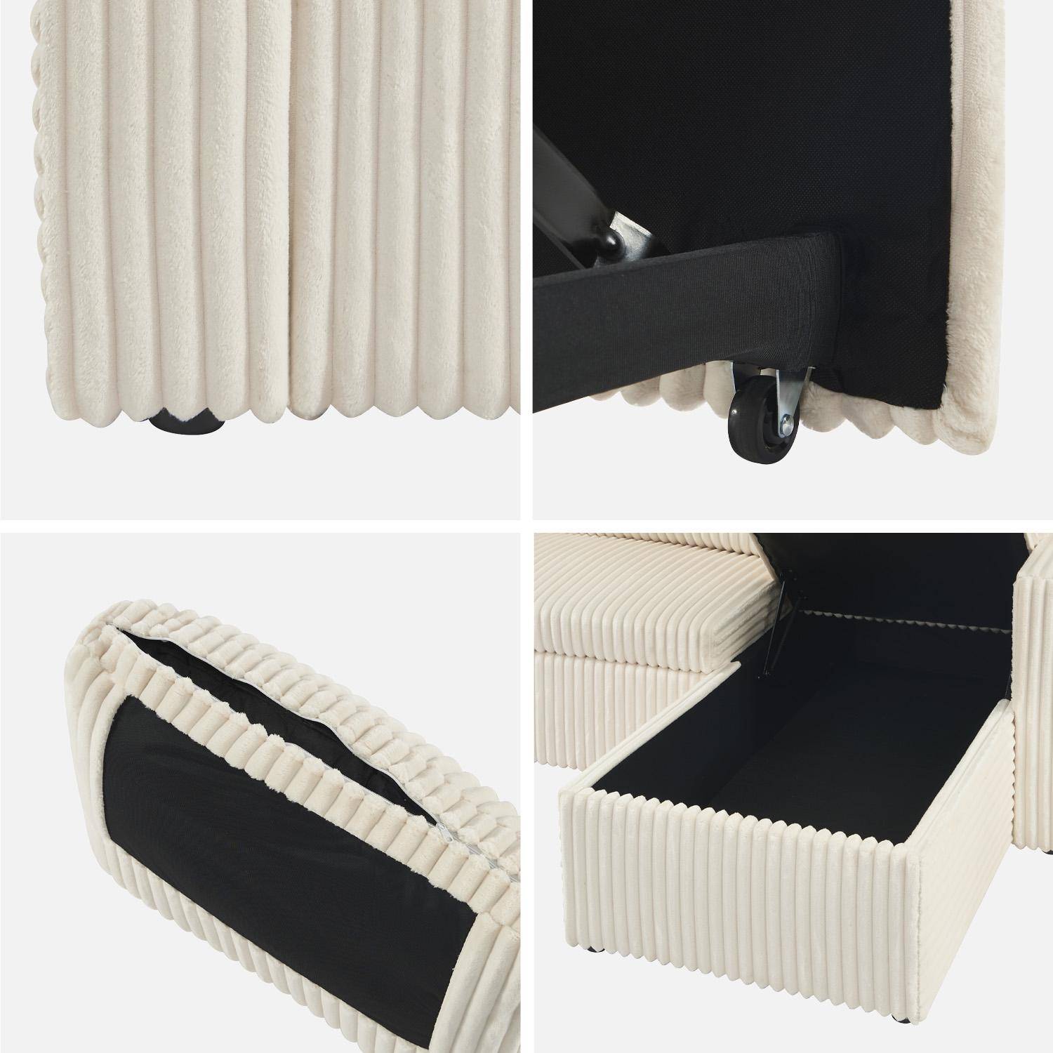 Canapé d'angle réversible convertible en tissu effet fourrure blanc crème avec coffre de rangement - Ida Photo6