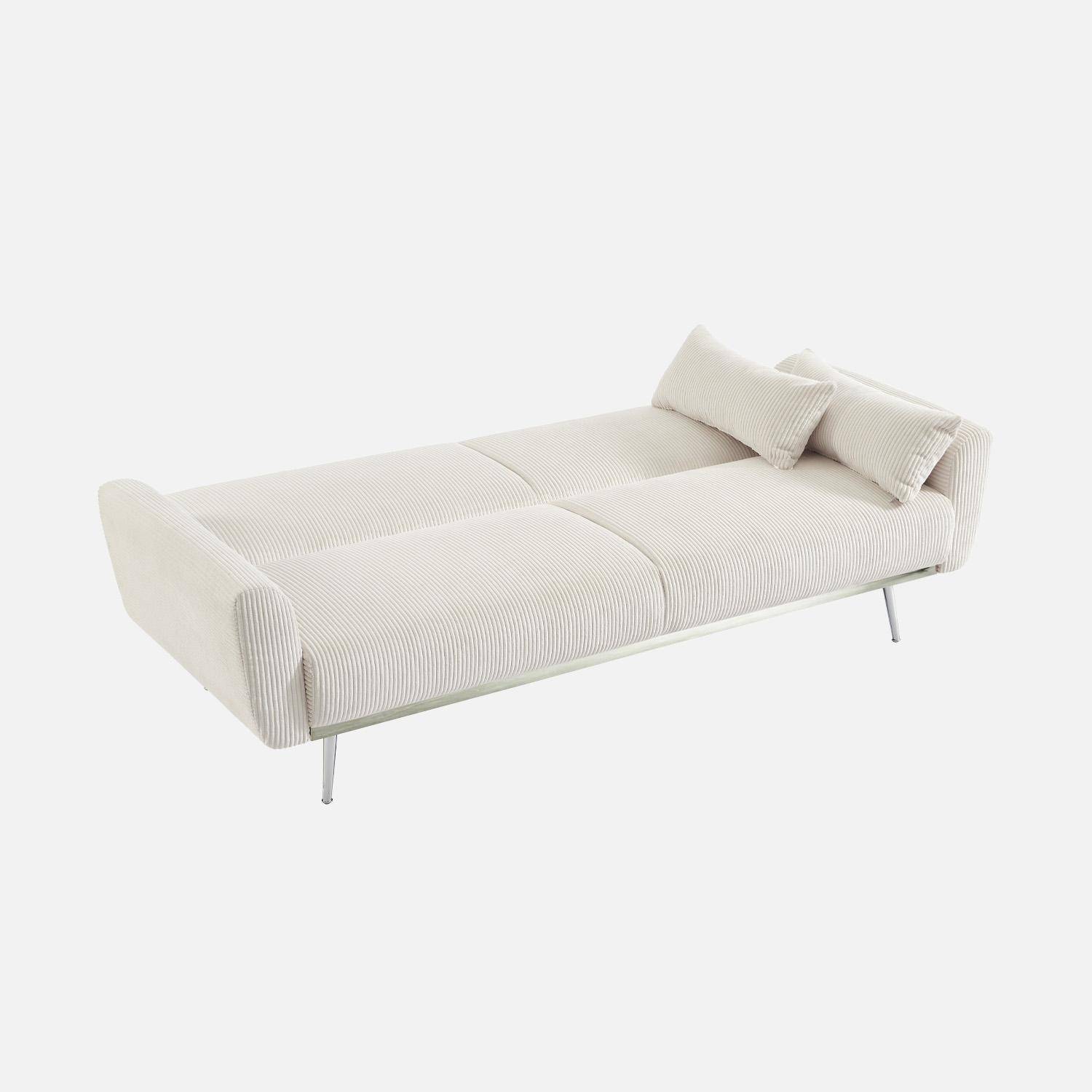 Sofá cama convertible 2-3 plazas madera de eucalipto metal y terciopelo de pana fina, Oskar, Blanco, 206.5x84x85 cm Photo3