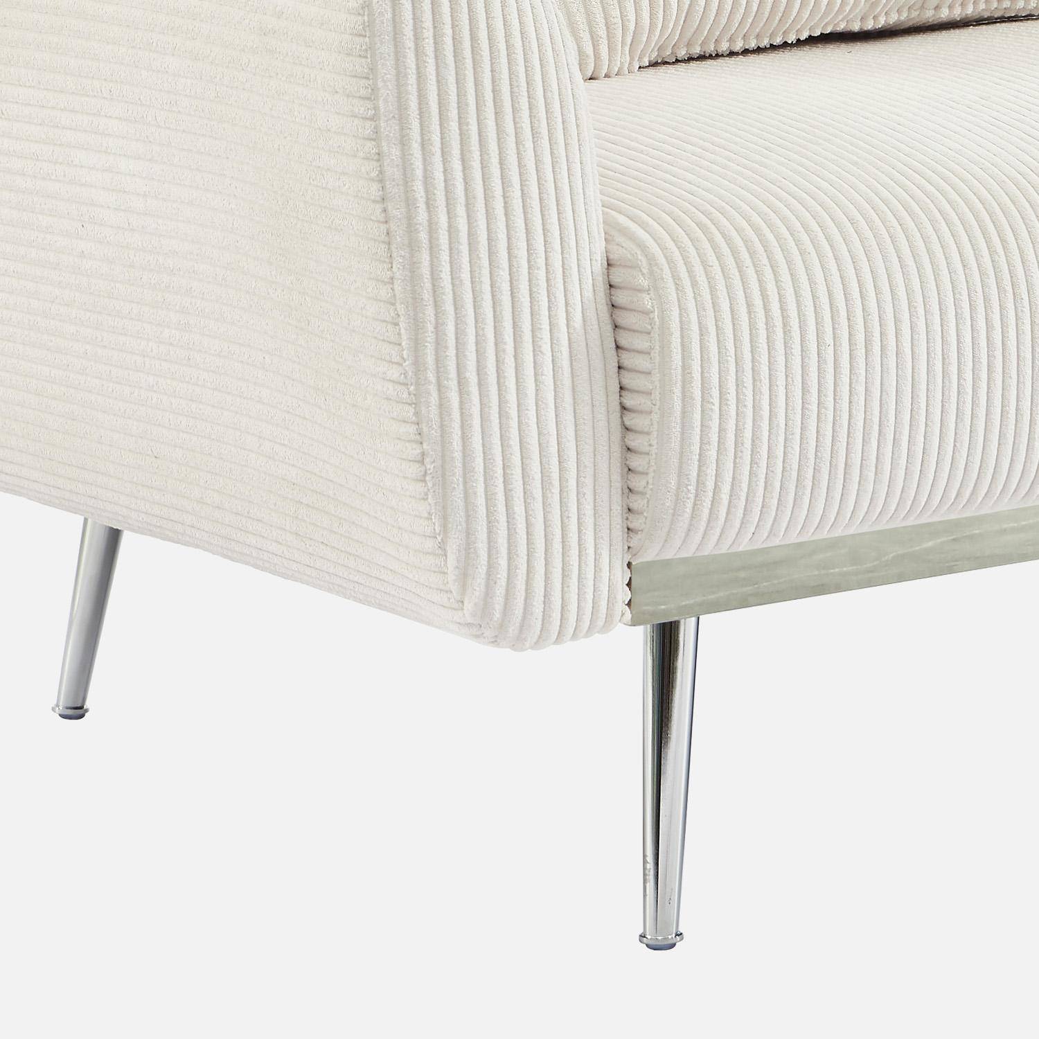 Sofá cama convertible 2-3 plazas madera de eucalipto metal y terciopelo de pana fina, Oskar, Blanco, 206.5x84x85 cm,sweeek,Photo5
