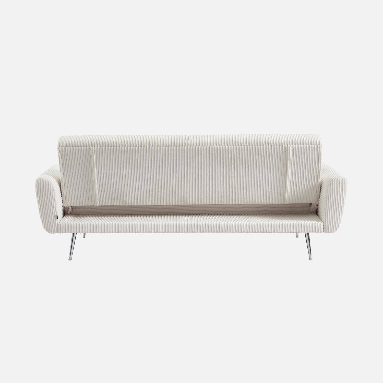Sofá cama convertible 2-3 plazas madera de eucalipto metal y terciopelo de pana fina, Oskar, Blanco, 206.5x84x85 cm Photo4