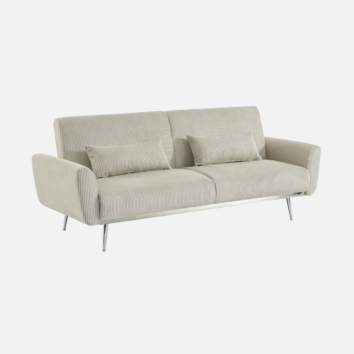 Sofá cama convertible 2-3 plazas en terciopelo de pana fina, Gris claro