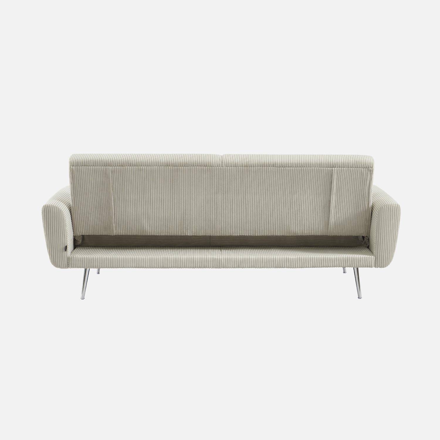Sofá cama convertible 2-3 plazas en terciopelo de pana fina, Oskar, Gris claro, 206.5x84x85 cm Photo4