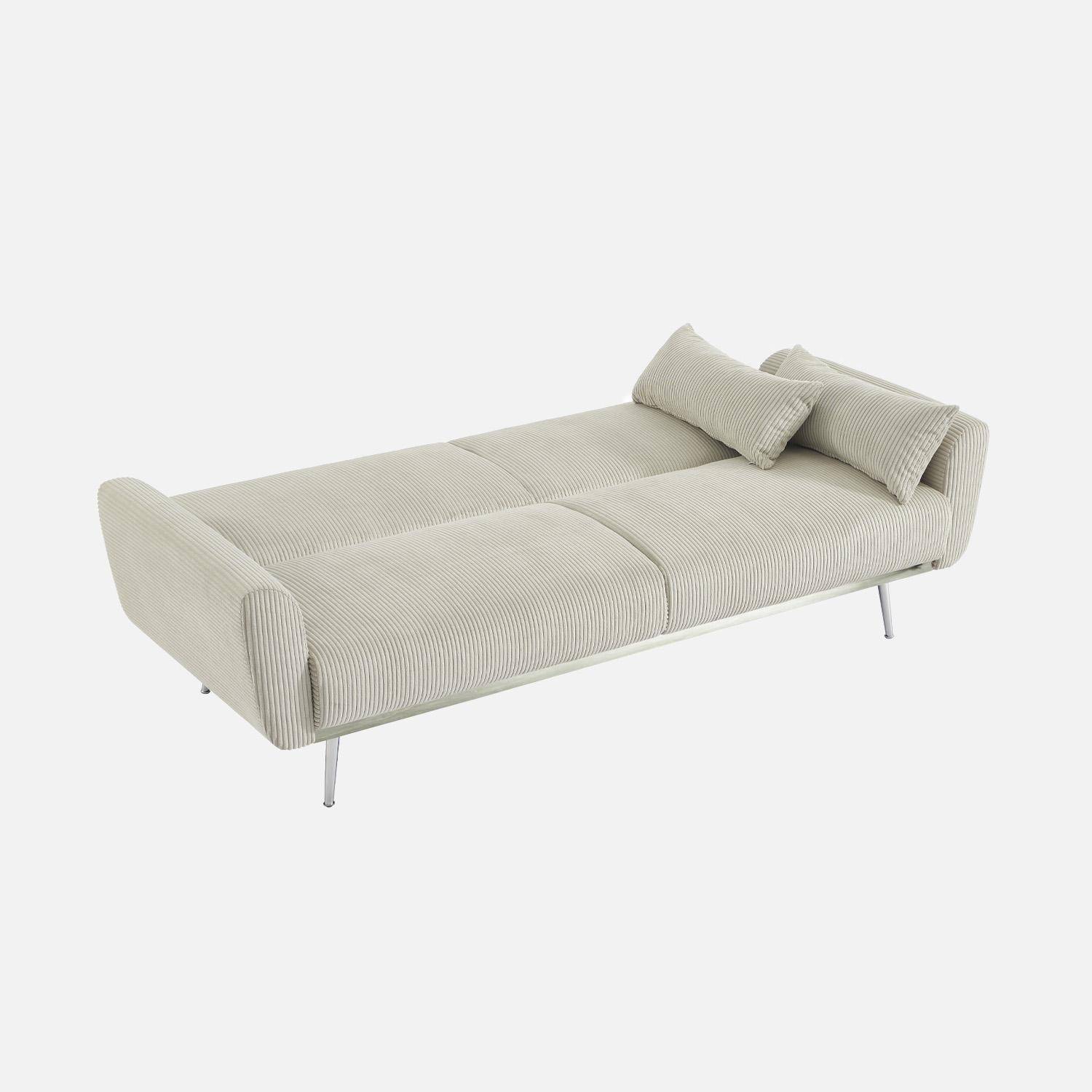 Sofá cama convertible 2-3 plazas en terciopelo de pana fina, Oskar, Gris claro, 206.5x84x85 cm Photo3