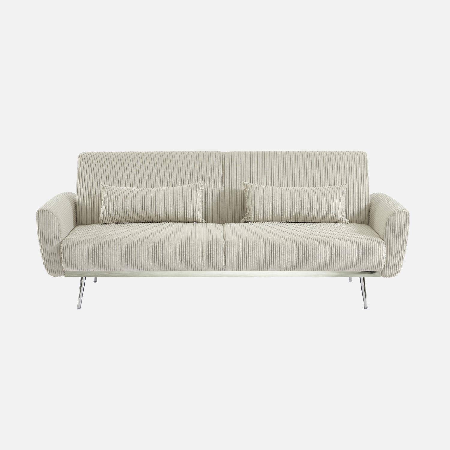 Sofá cama convertible 2-3 plazas en terciopelo de pana fina, Oskar, Gris claro, 206.5x84x85 cm Photo2