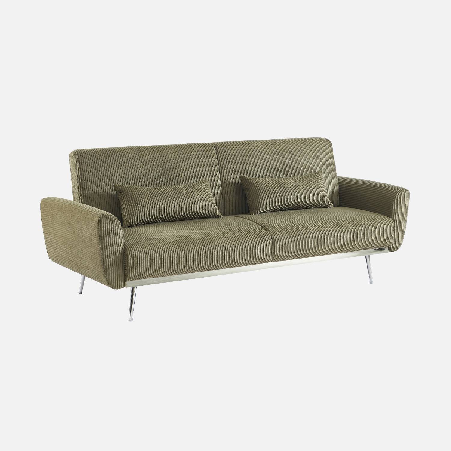 Sofá cama convertible 2-3 plazas en terciopelo de pana fina, Verde kaki