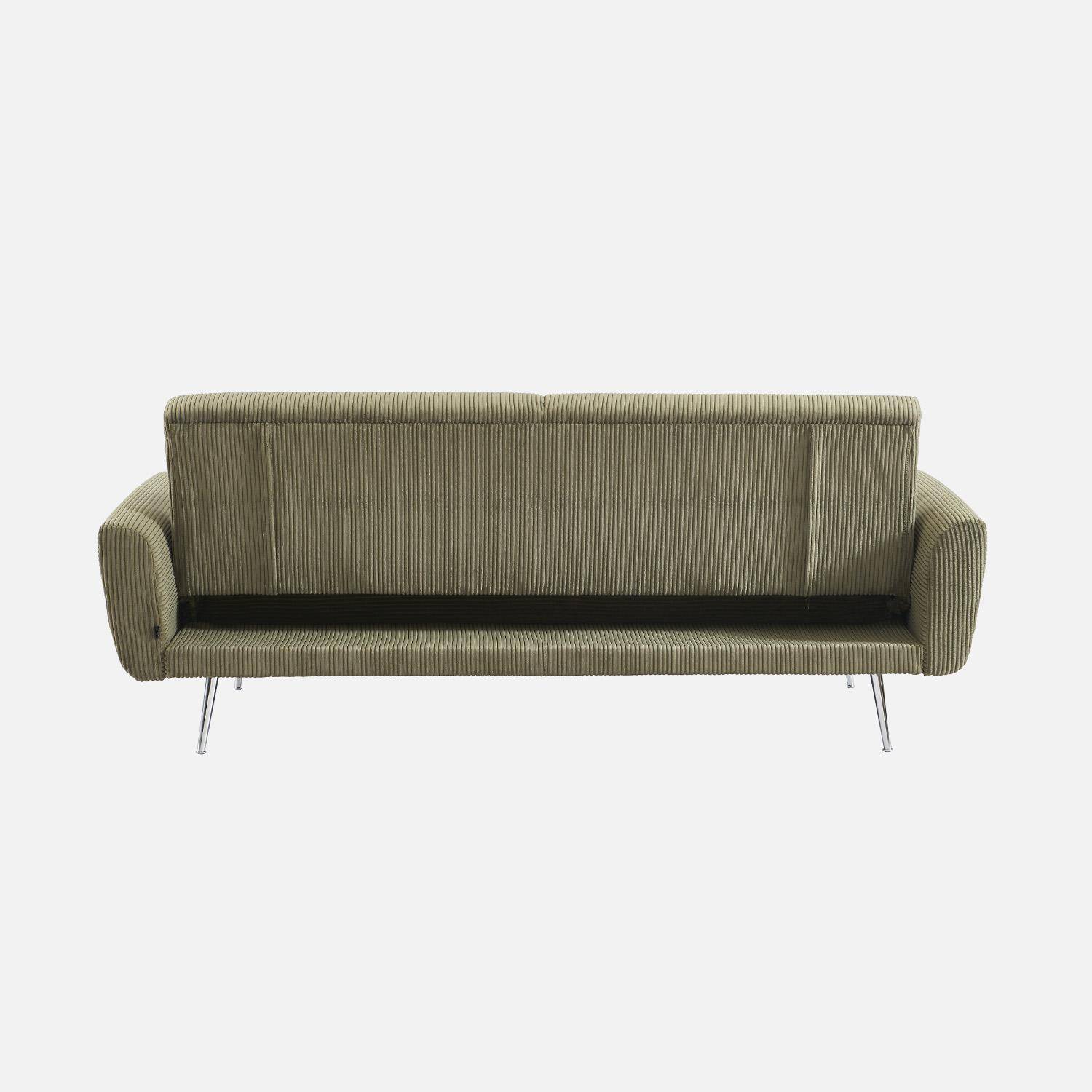 Sofá cama convertible 2-3 plazas en terciopelo de pana fina, Oskar, Verde kaki, 206.5x84x85 cm Photo4