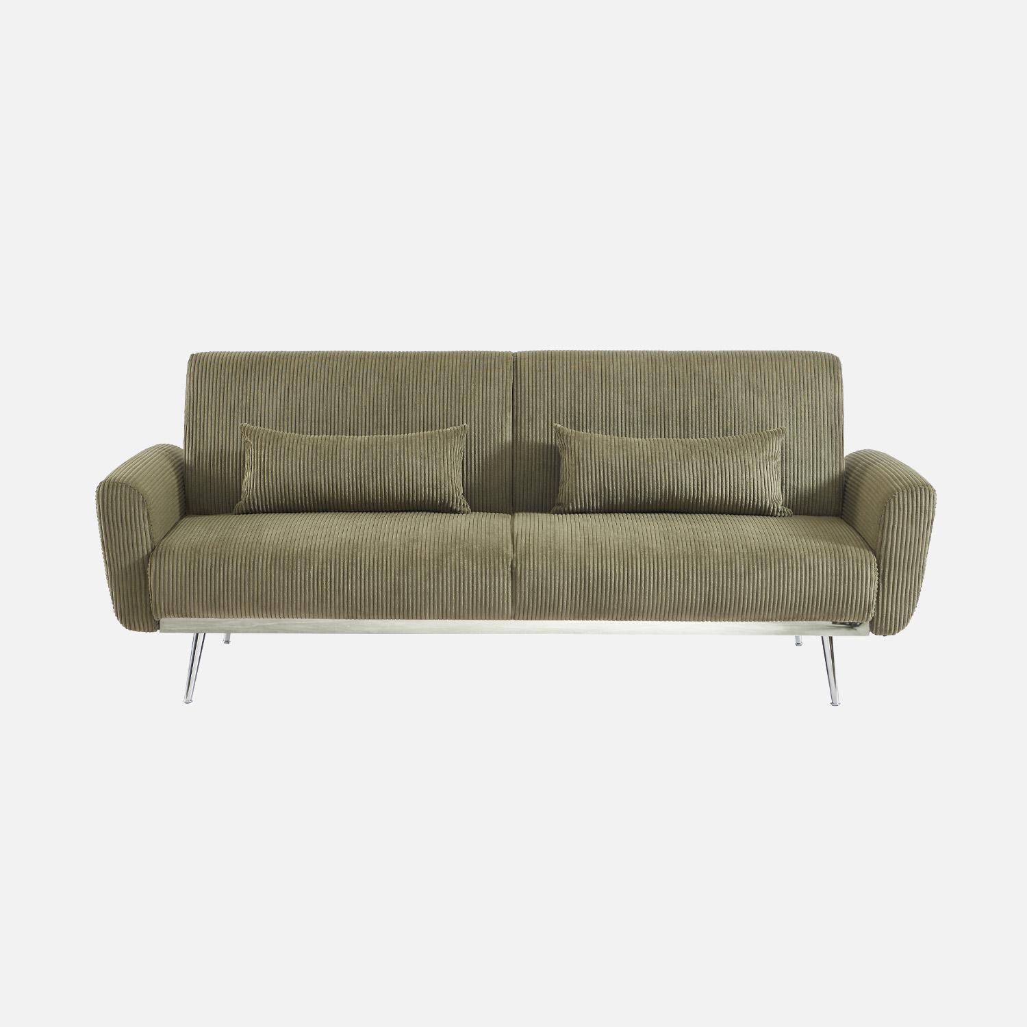 Sofá cama convertible 2-3 plazas en terciopelo de pana fina, Oskar, Verde kaki, 206.5x84x85 cm Photo2