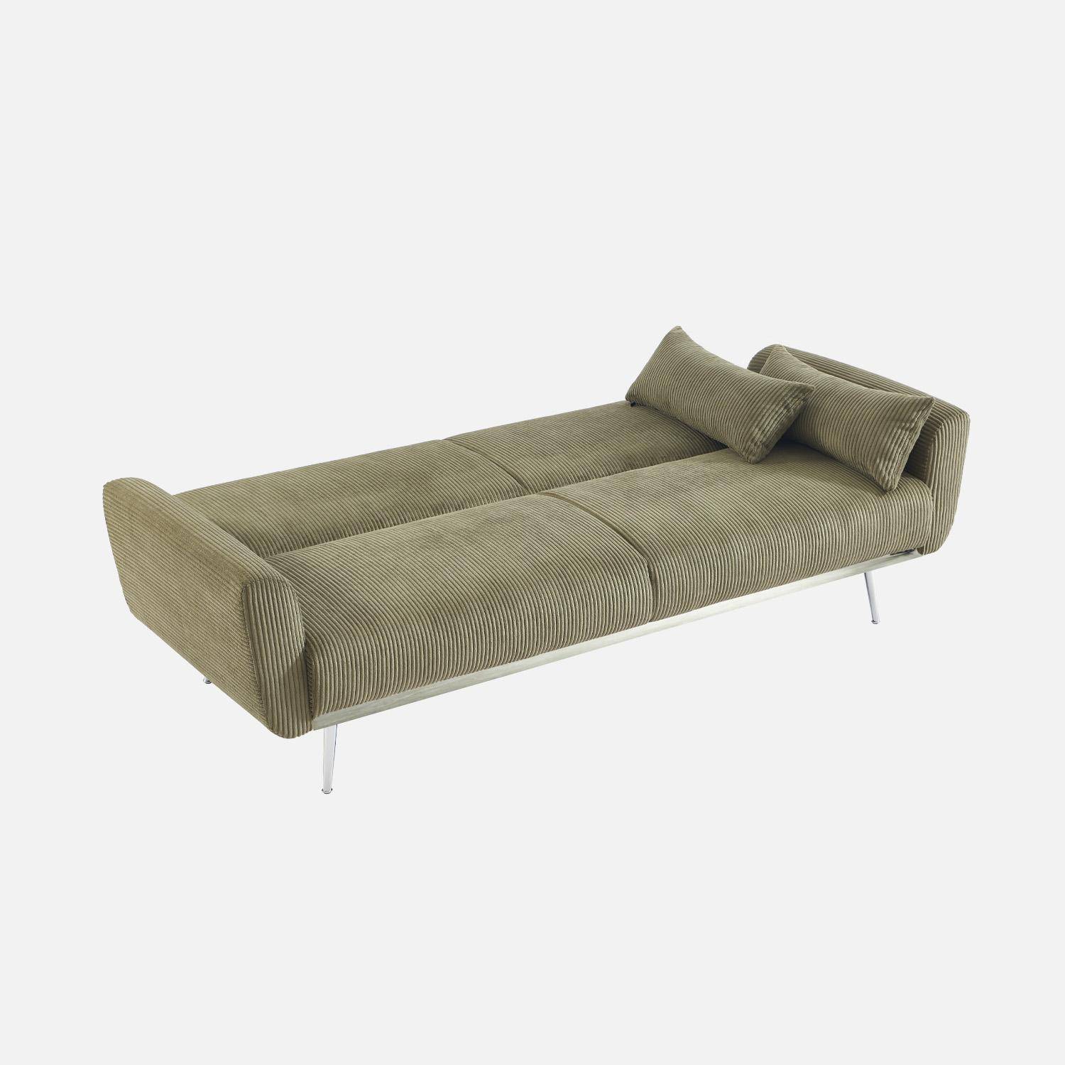 Sofá cama convertible 2-3 plazas en terciopelo de pana fina, Oskar, Verde kaki, 206.5x84x85 cm Photo3