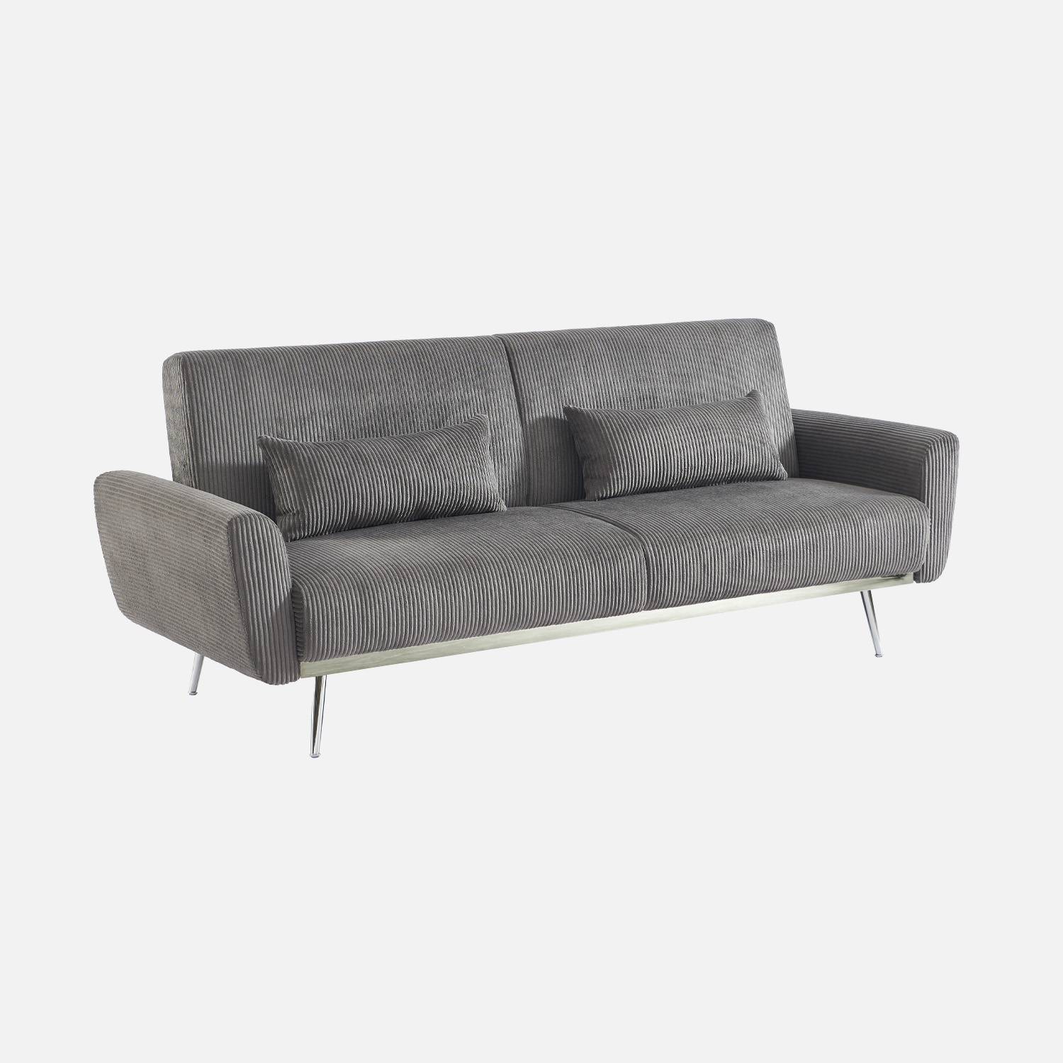 Sofá cama convertible 2-3 plazas en terciopelo de pana fina, Gris oscuro