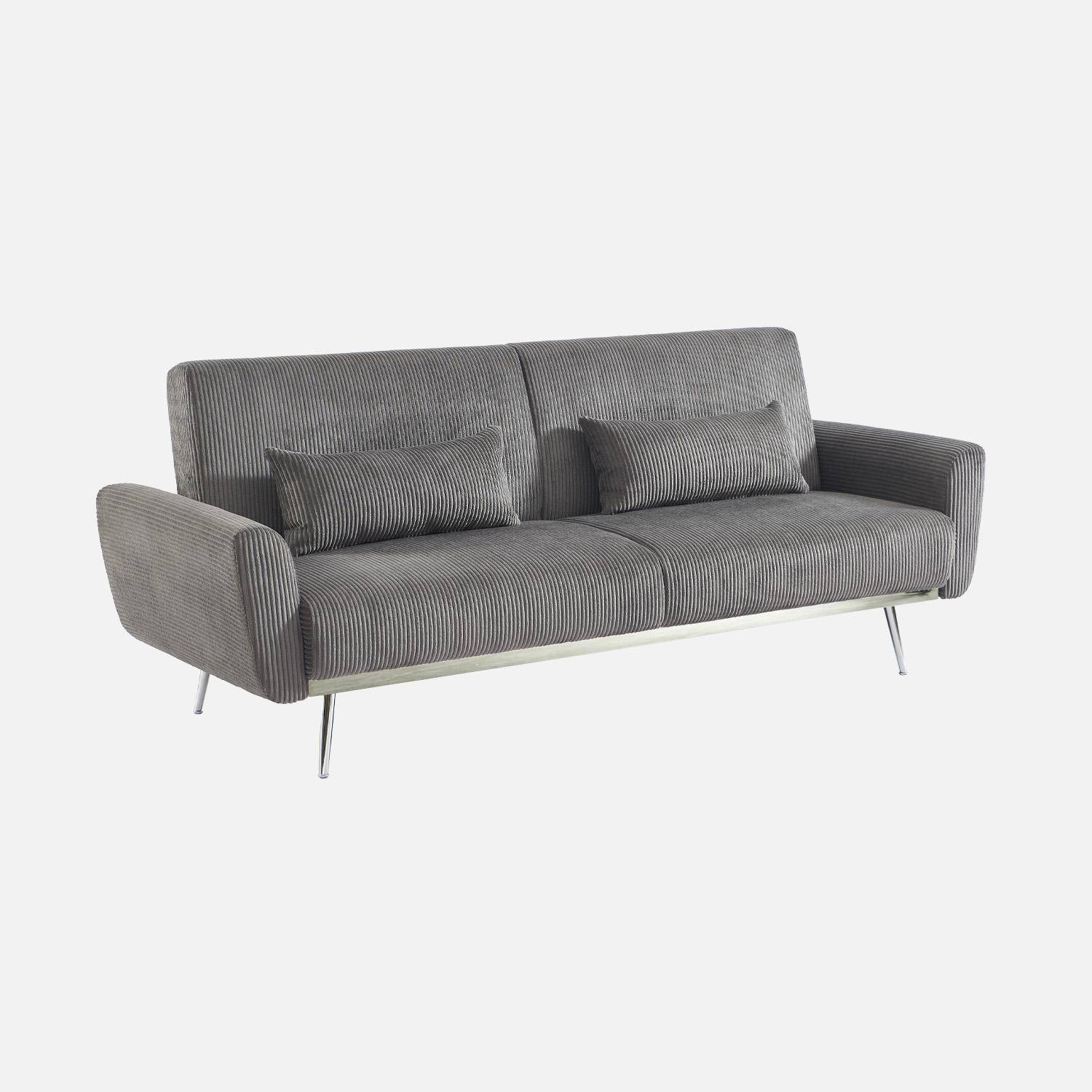 Sofá cama convertible 2-3 plazas en terciopelo de pana fina, Oskar, Gris oscuro, 206.5x84x85 cm Photo1