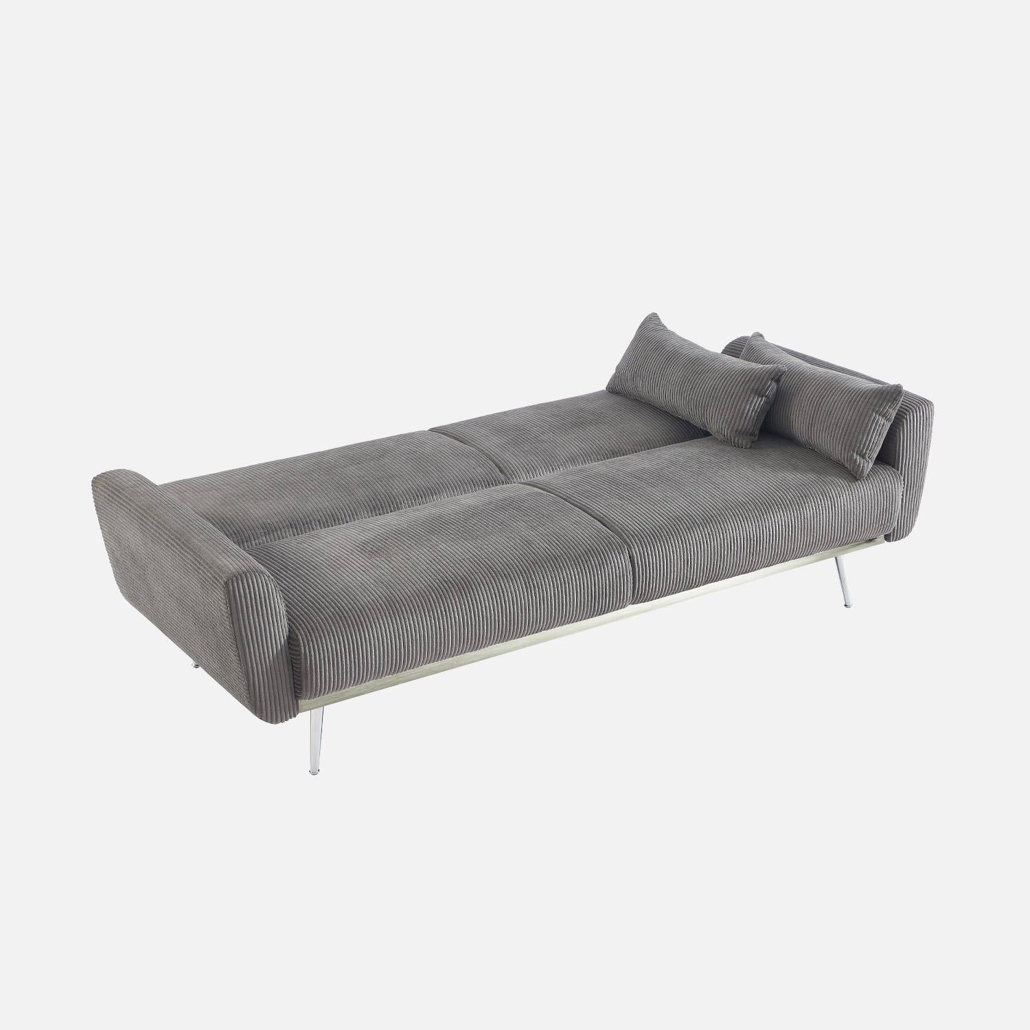 Sofá cama convertible 2-3 plazas en terciopelo de pana fina, Oskar, Gris oscuro, 206.5x84x85 cm Photo3