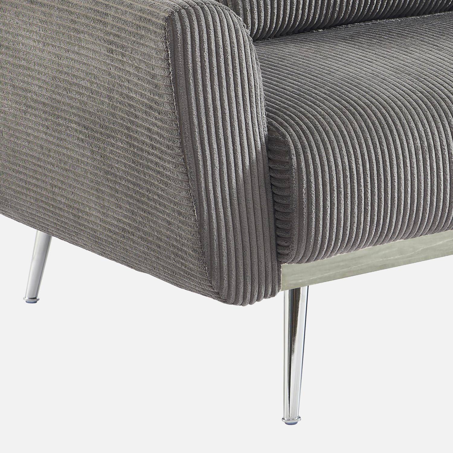 Sofá cama convertible 2-3 plazas en terciopelo de pana fina, Oskar, Gris oscuro, 206.5x84x85 cm Photo5