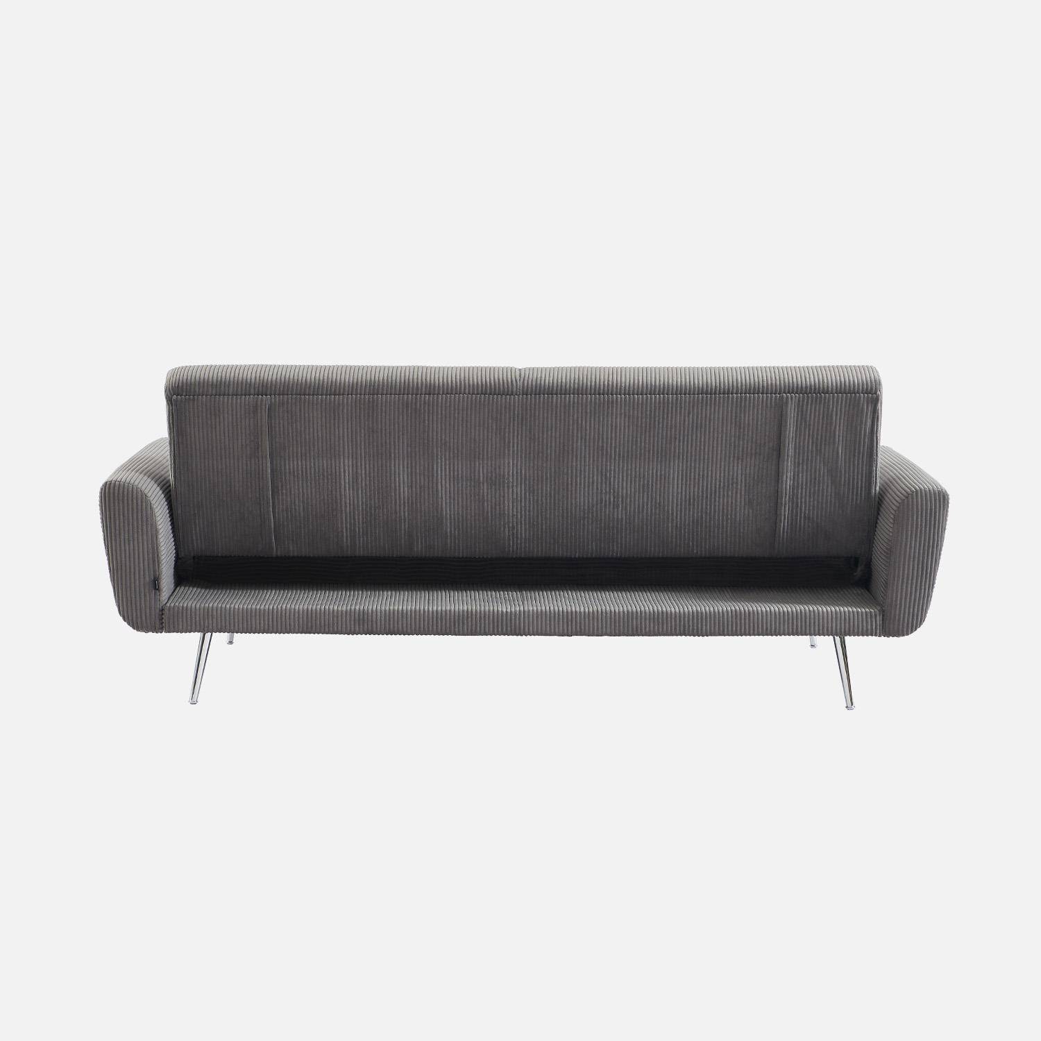 Sofá cama convertible 2-3 plazas en terciopelo de pana fina, Oskar, Gris oscuro, 206.5x84x85 cm Photo4