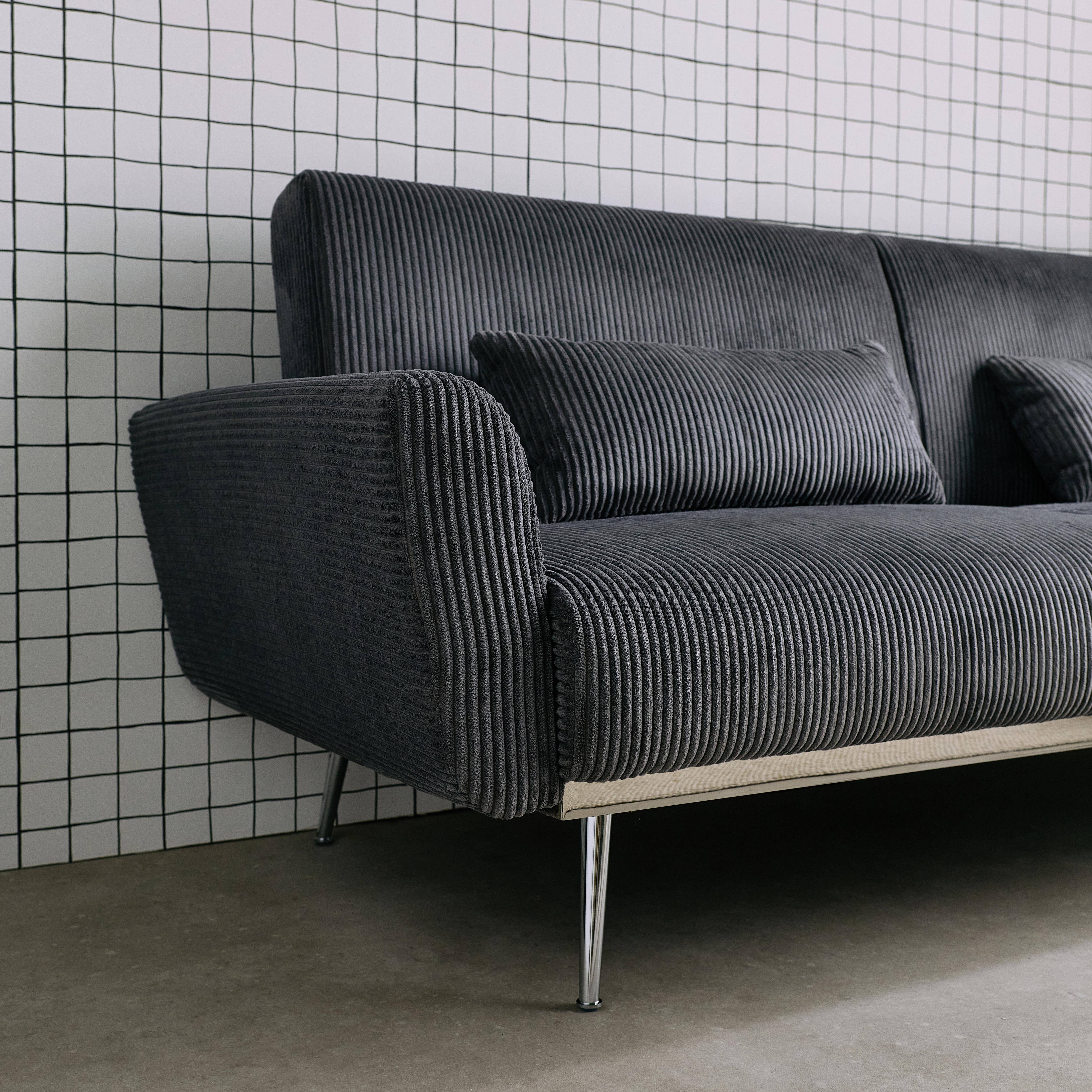 Sofá cama convertible de pana fina de 2-3 plazas, Oskar pana, Gris oscuro, 206.5x84x85 cm Photo3