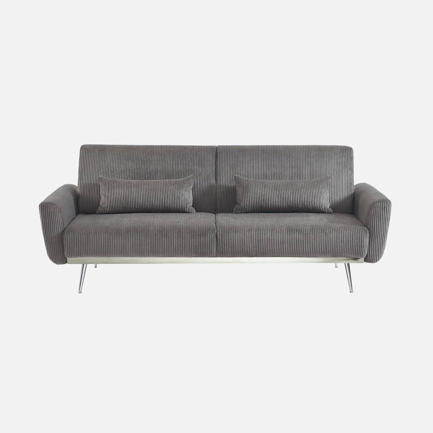 Sofá cama convertible 2-3 plazas en terciopelo de pana fina, Oskar, Gris oscuro, 206.5x84x85 cm Photo2