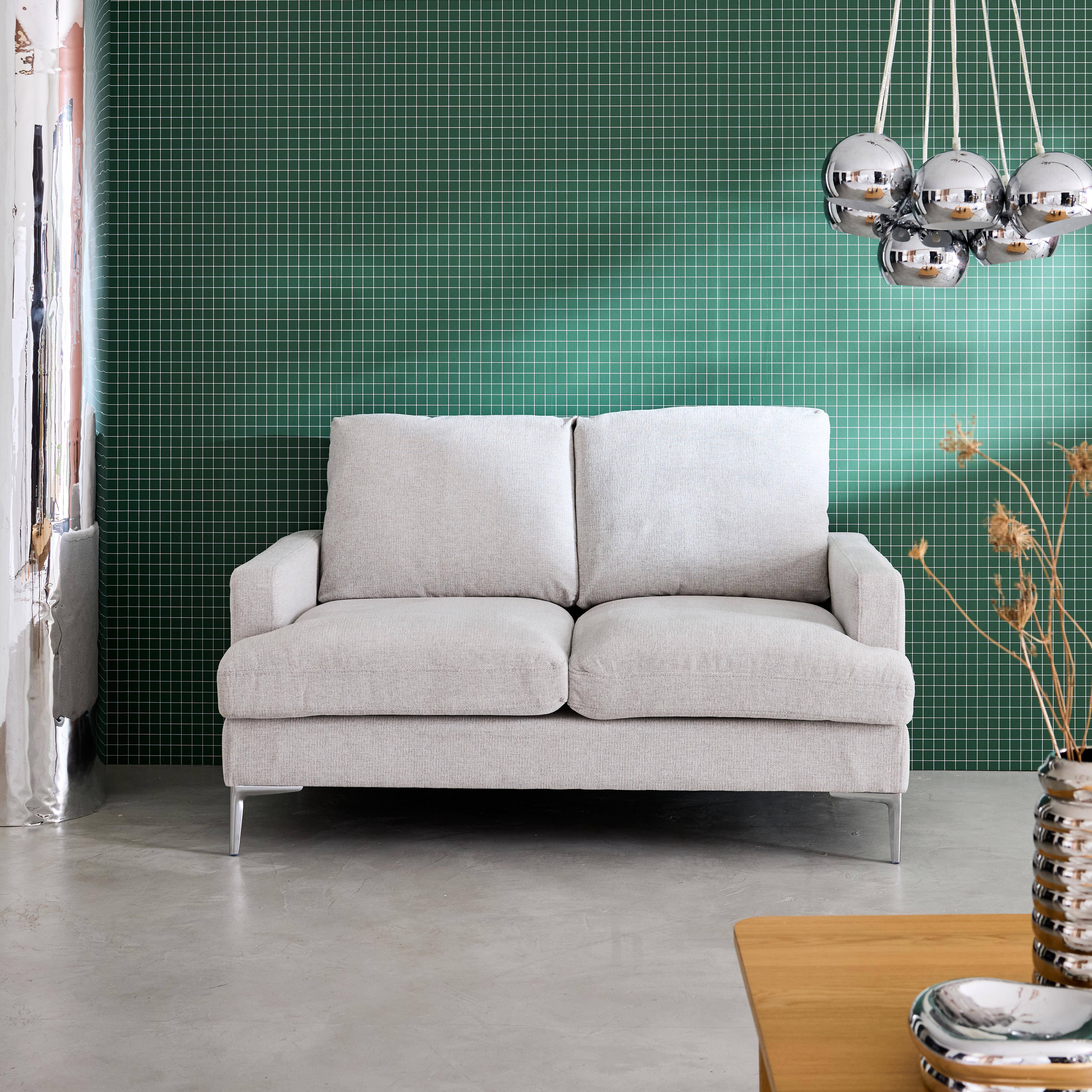 Canapé 2 places en tissu blanc cassé L 143 x P 90 x H 89cm - Hans Photo1