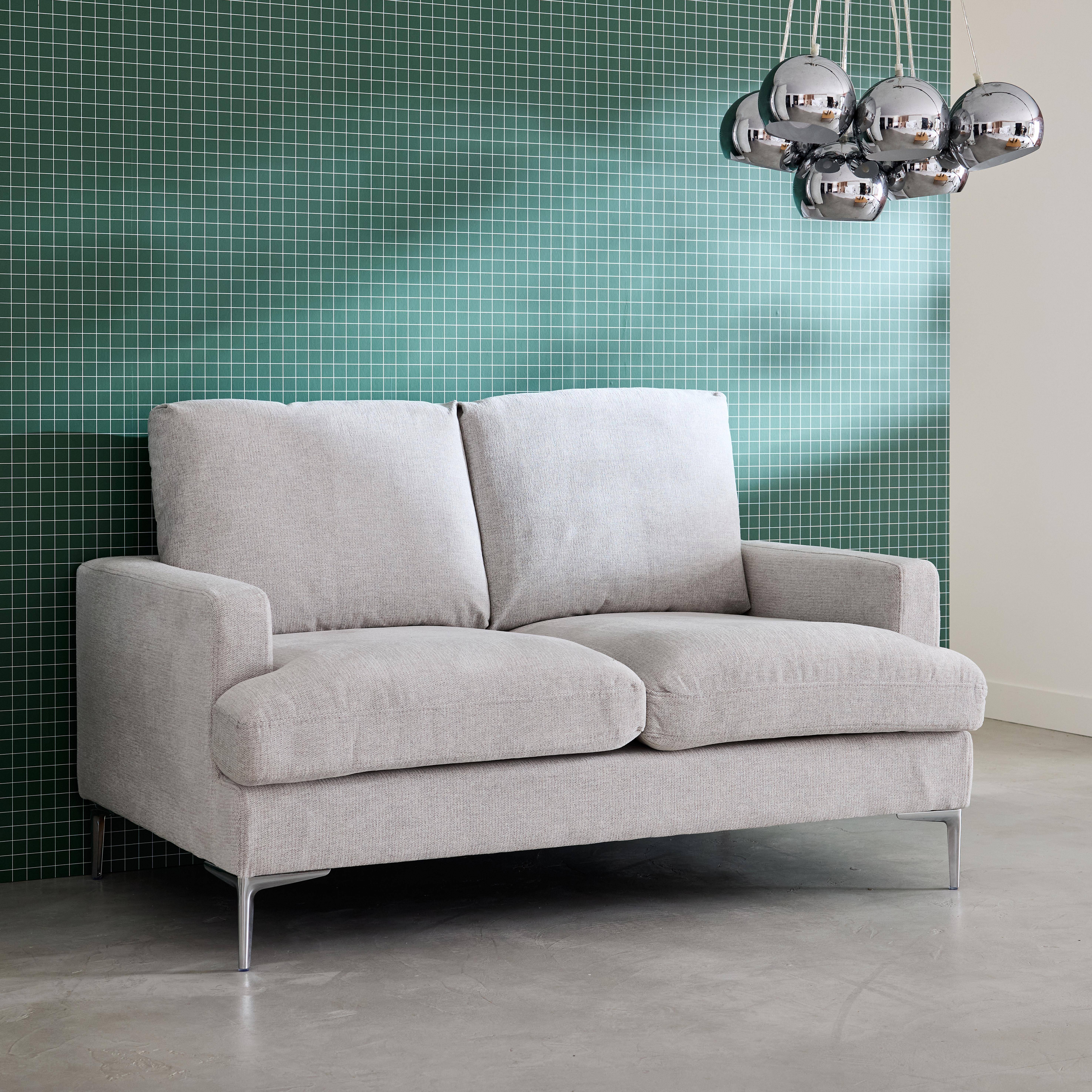 Canapé 2 places en tissu blanc cassé L 143 x P 90 x H 89cm - Hans,sweeek,Photo2