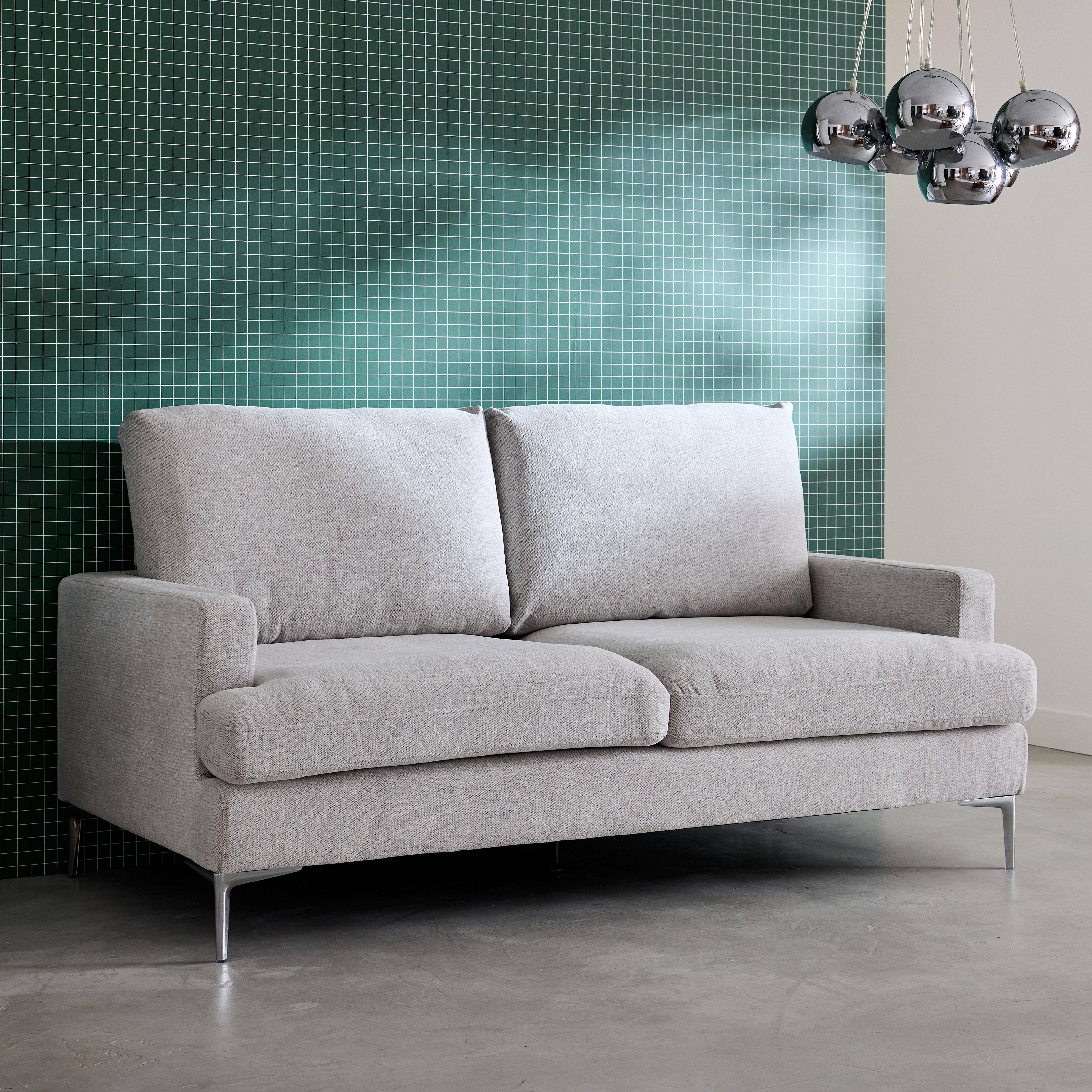 Canapé 3 places en tissu blanc cassé L 173 x P 90 x H 89cm - Hans Photo2