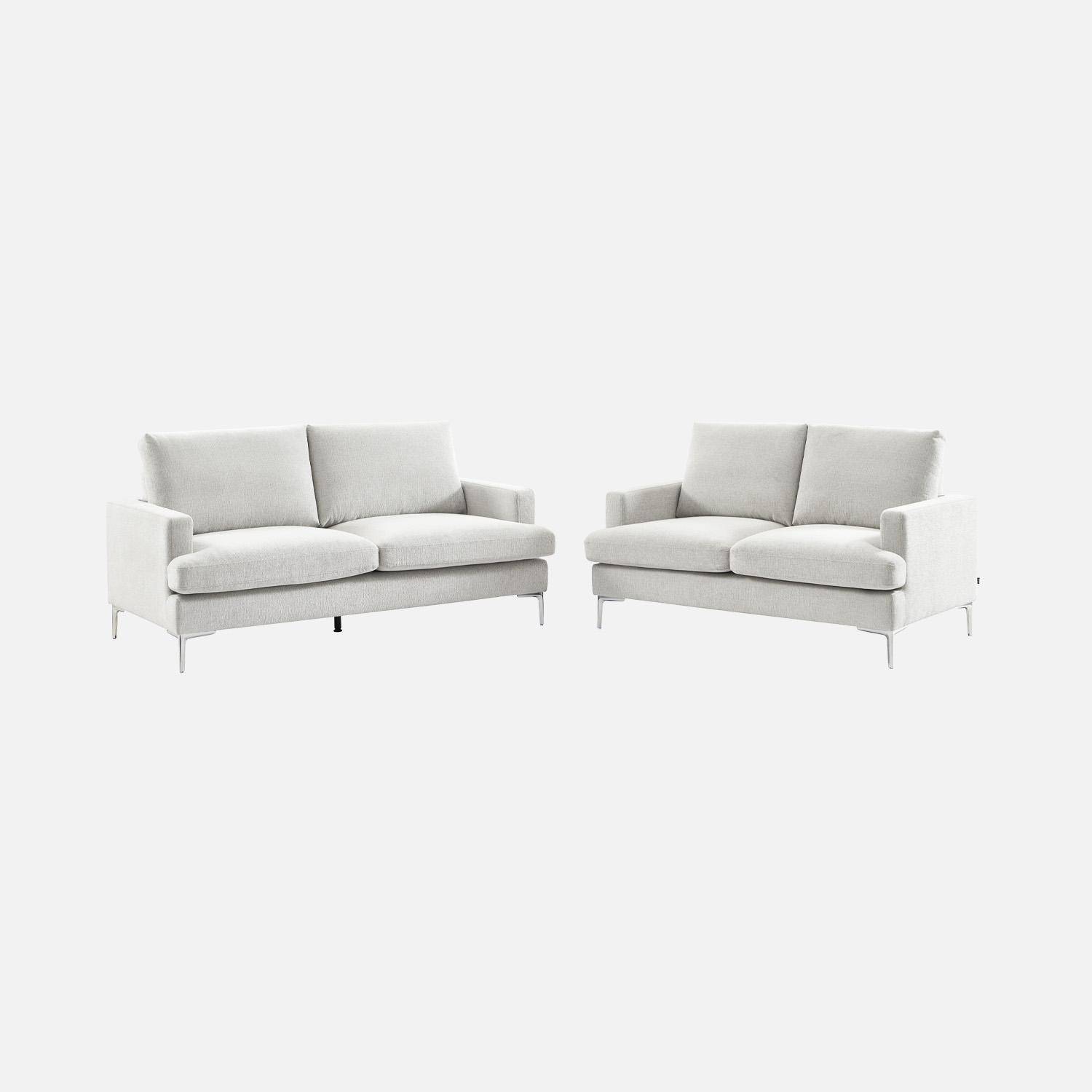 Sofá de 3 plazas de tela lisa, Hans, Blanco roto, 173x90x89 cm,sweeek,Photo4